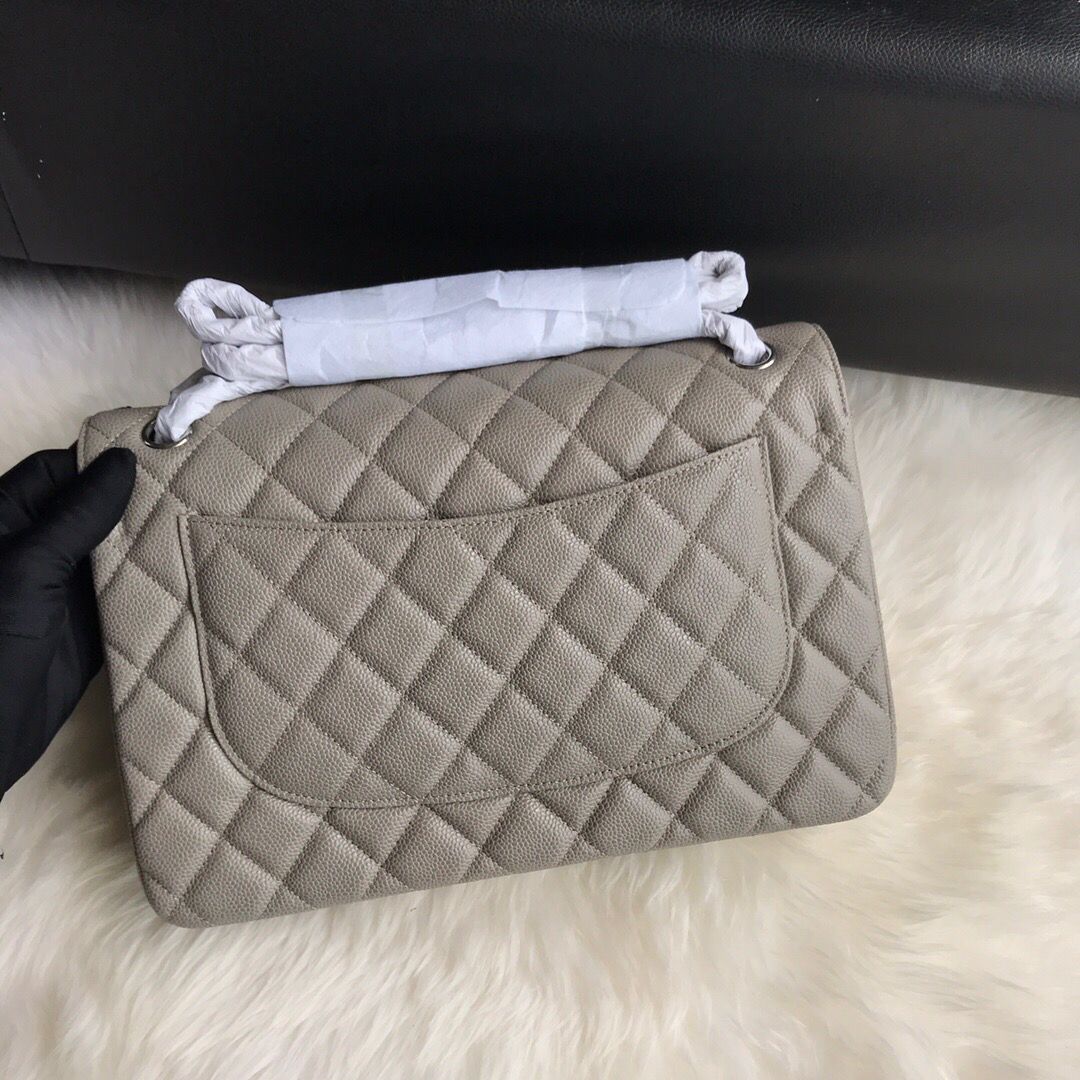 Ch@nel Flap Bag-Caviar-Silver-30CM