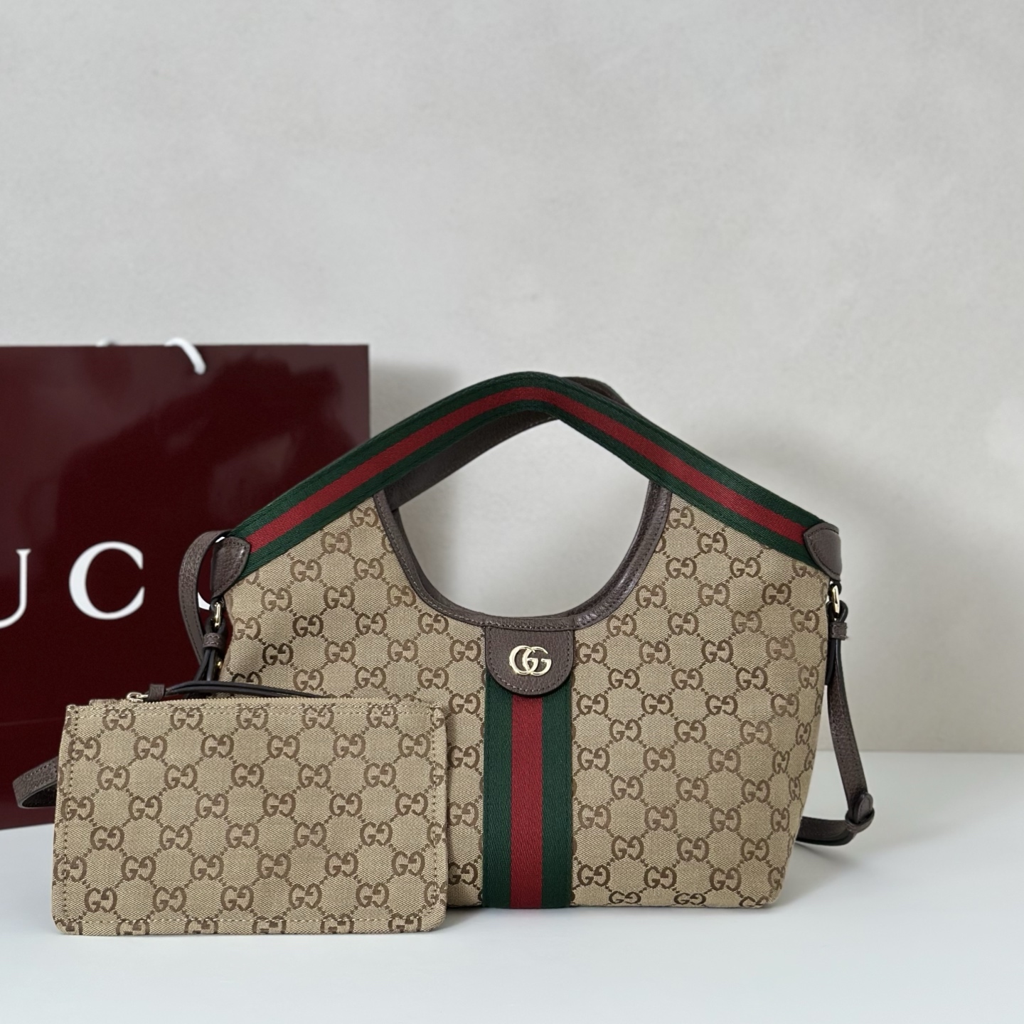 Gv*c*i Giglio Small Tote Bag In Beige And Brown GG Canvas-25*20*15CM