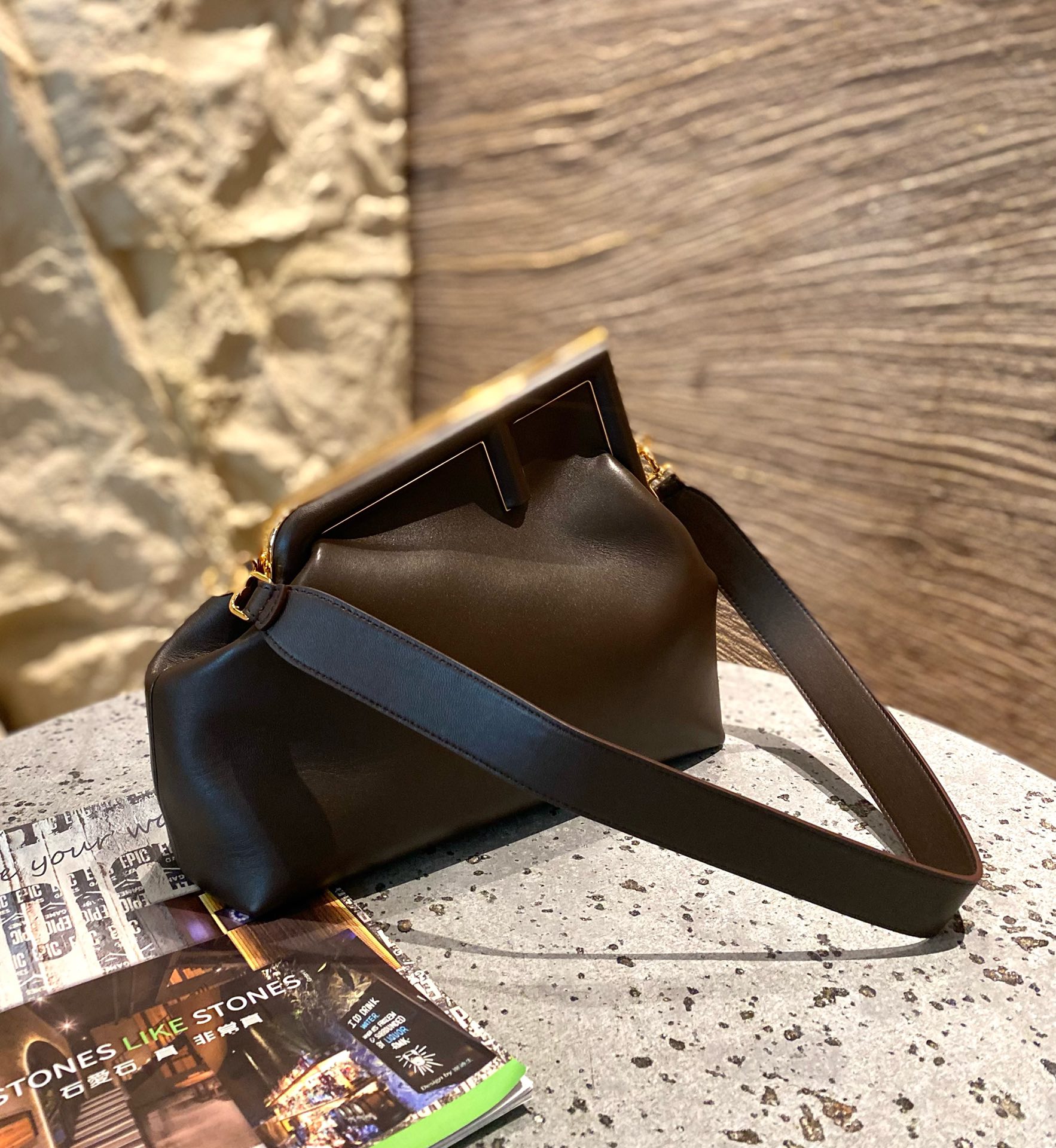 F**di first bag-26*18*9.5/32.5*23.5*15cm(brown)