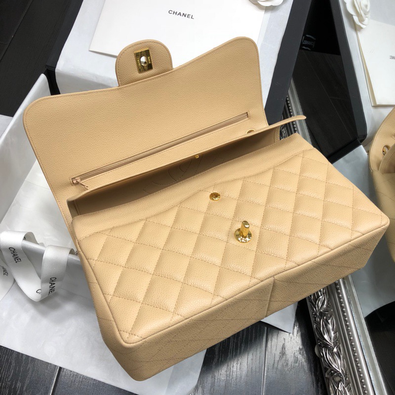 Ch@nel Flap Bag-Cavir Leather-Gold-30CM