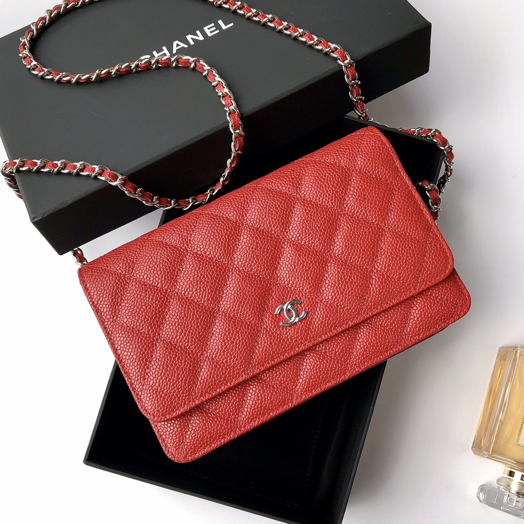 Ch@nel Wallet On Chain-Silver Hardware-19*12*3.5CM
