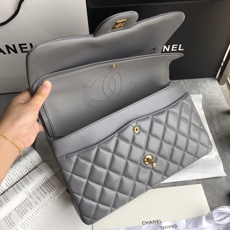 Ch@nel Flap Bag-Lambskin-Gold-30CM