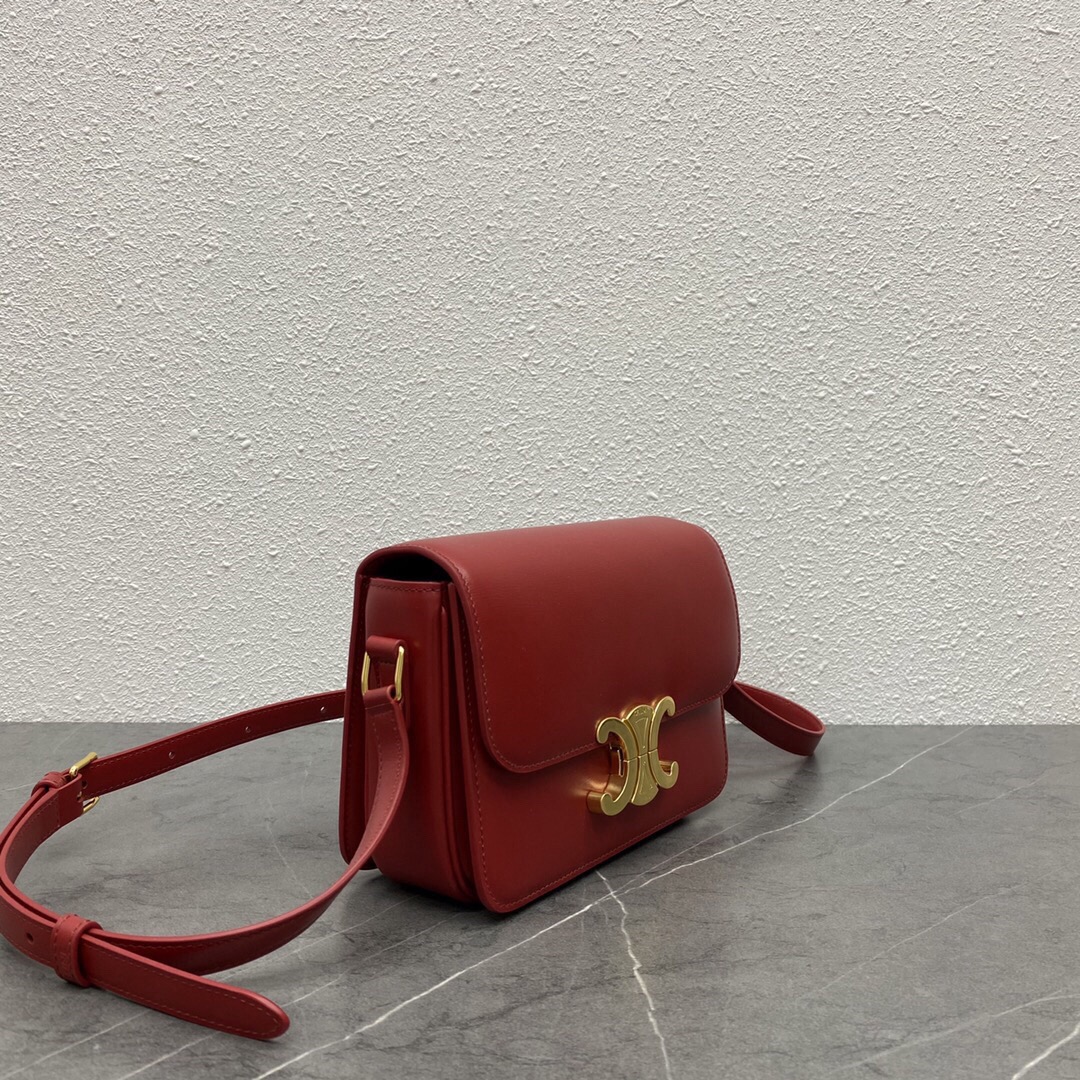 Célin*e Triomphe Logo Hardware Leather Mini Shoulder Bag-17x14x6CM