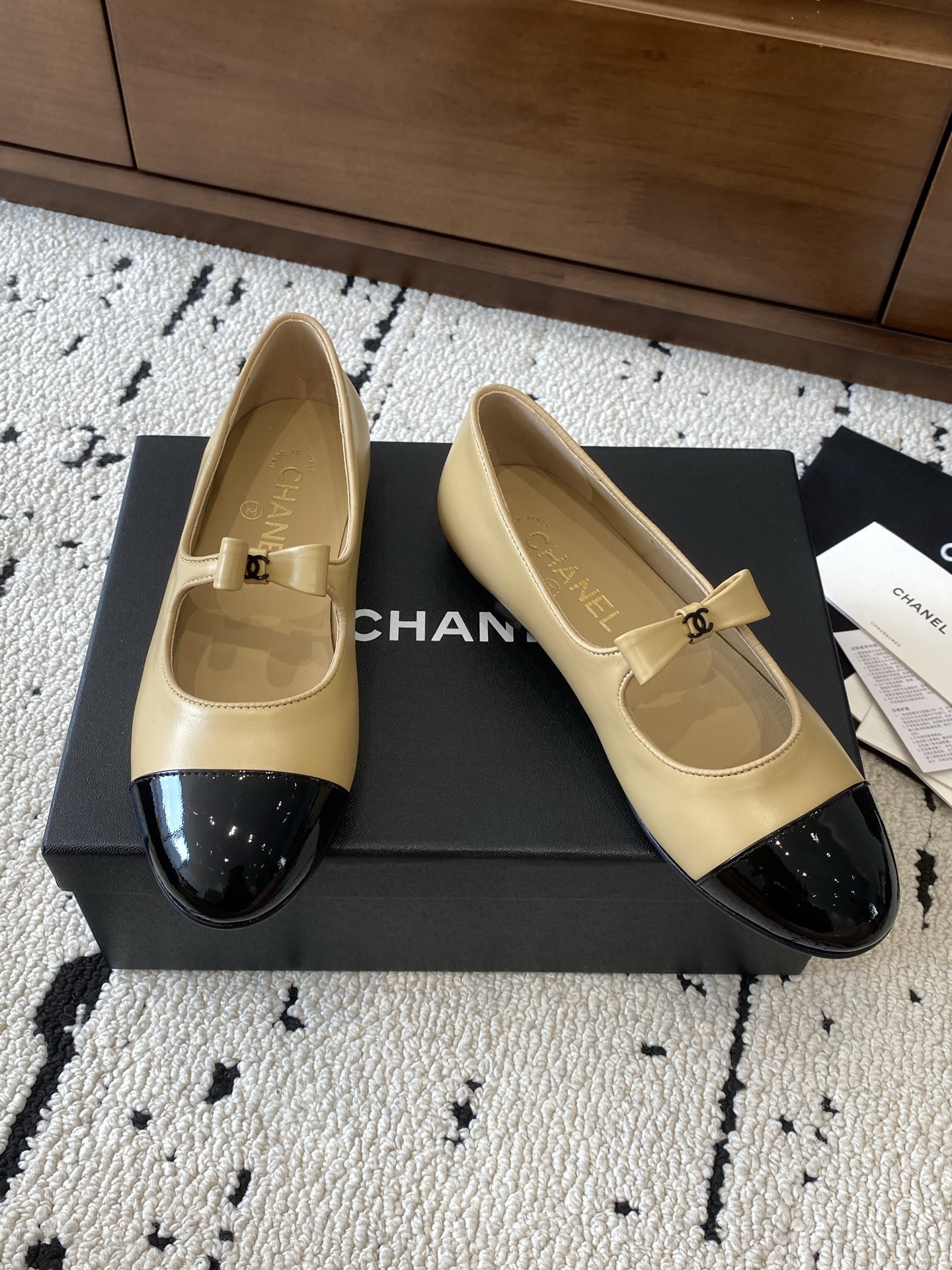 Chan*el Patent Calfskin Mary Janes Flats