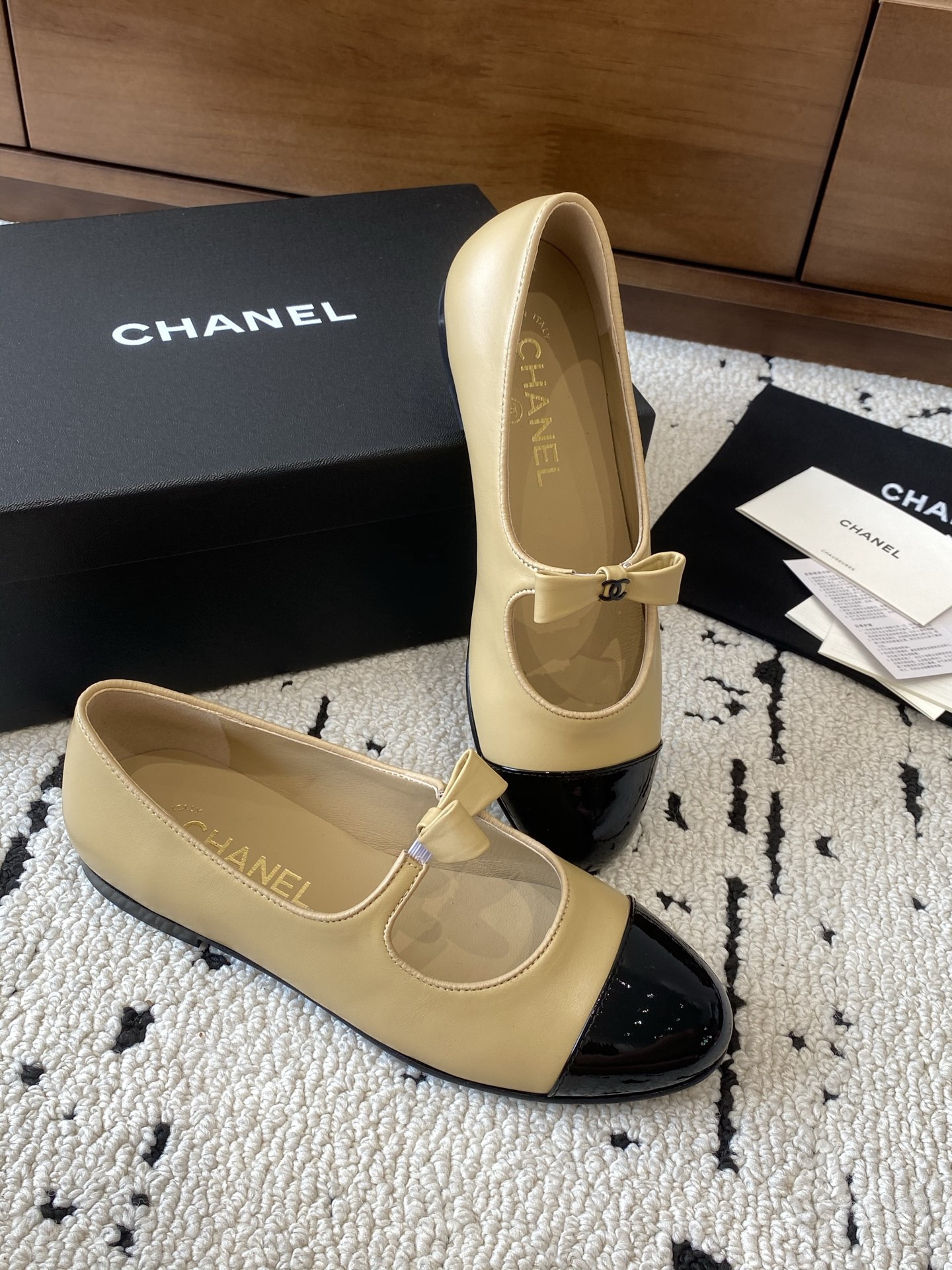 Chan*el Patent Calfskin Mary Janes Flats