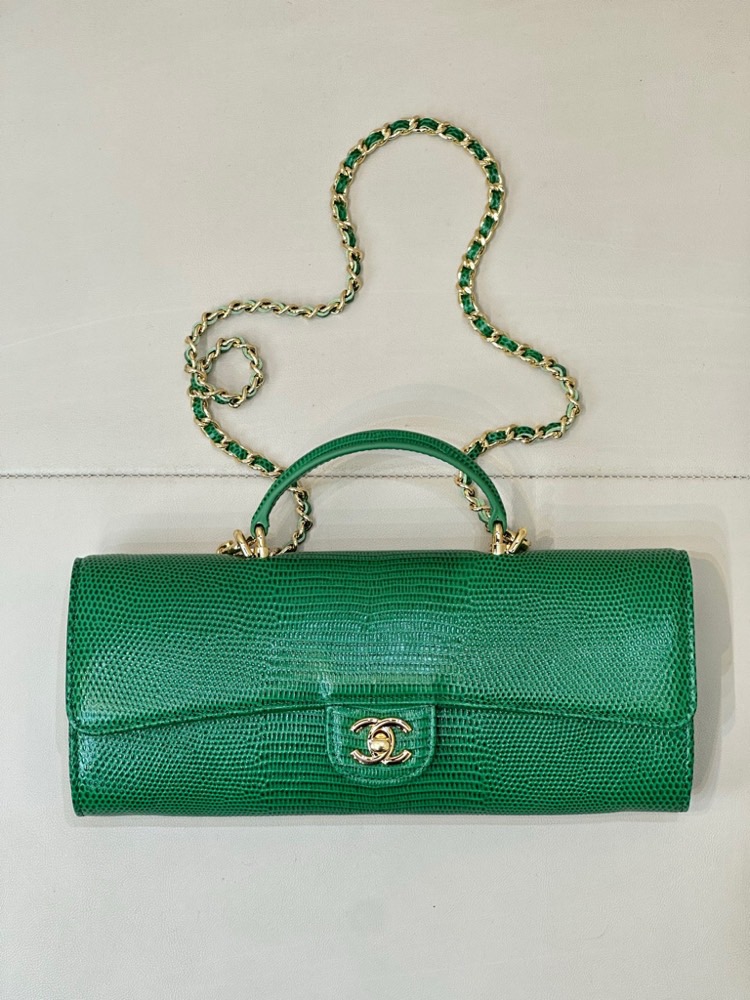 Ch@nel Calfskin Lizard Embossed Top Handle-25×10×3CM