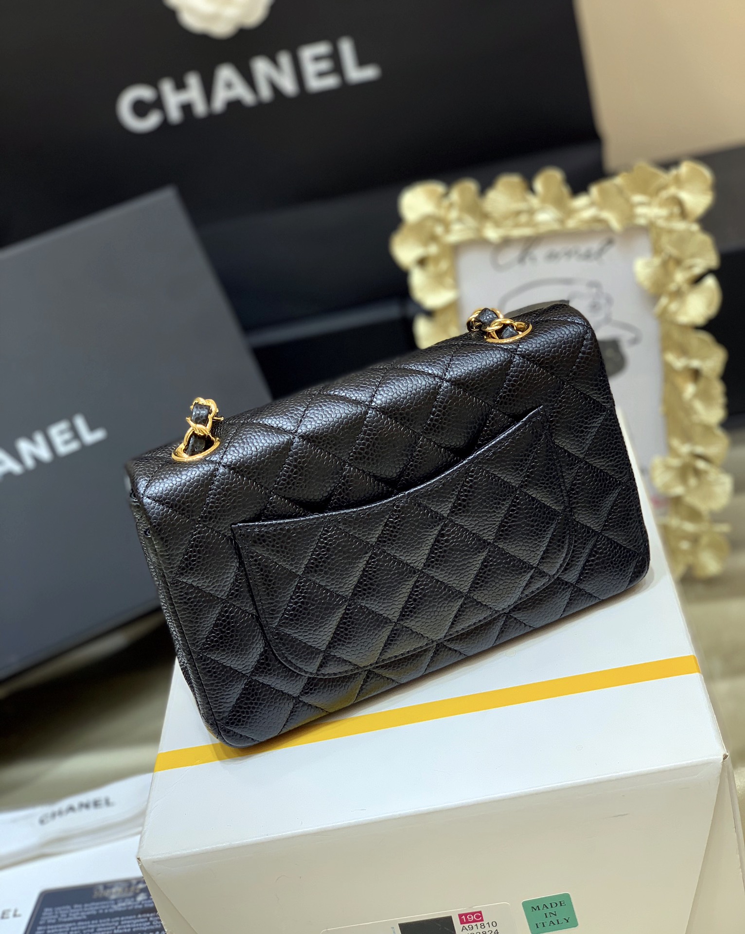 Ch@nel Flap Bag-Caviar-Gold Hardware-20CM