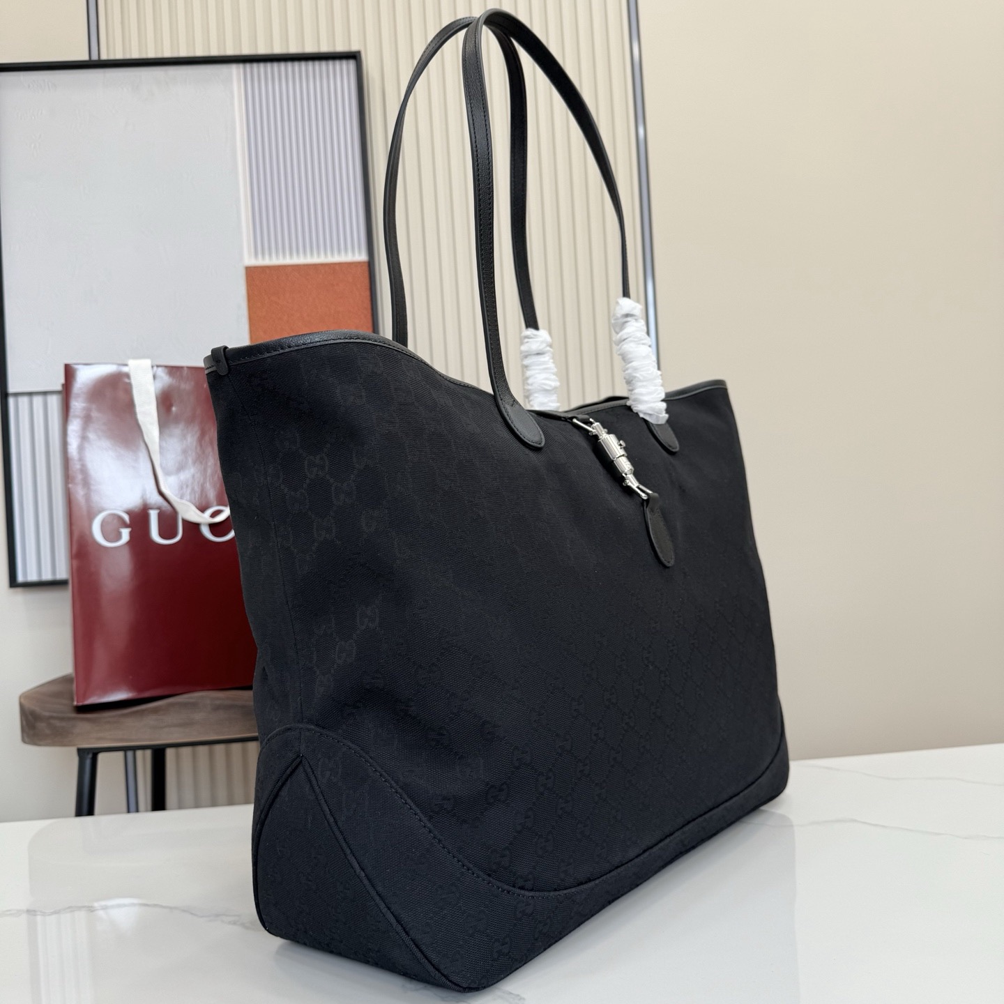 Gu*cci Jackie Large Tote Bag In Black GG Canvas-55*37*14.5CM