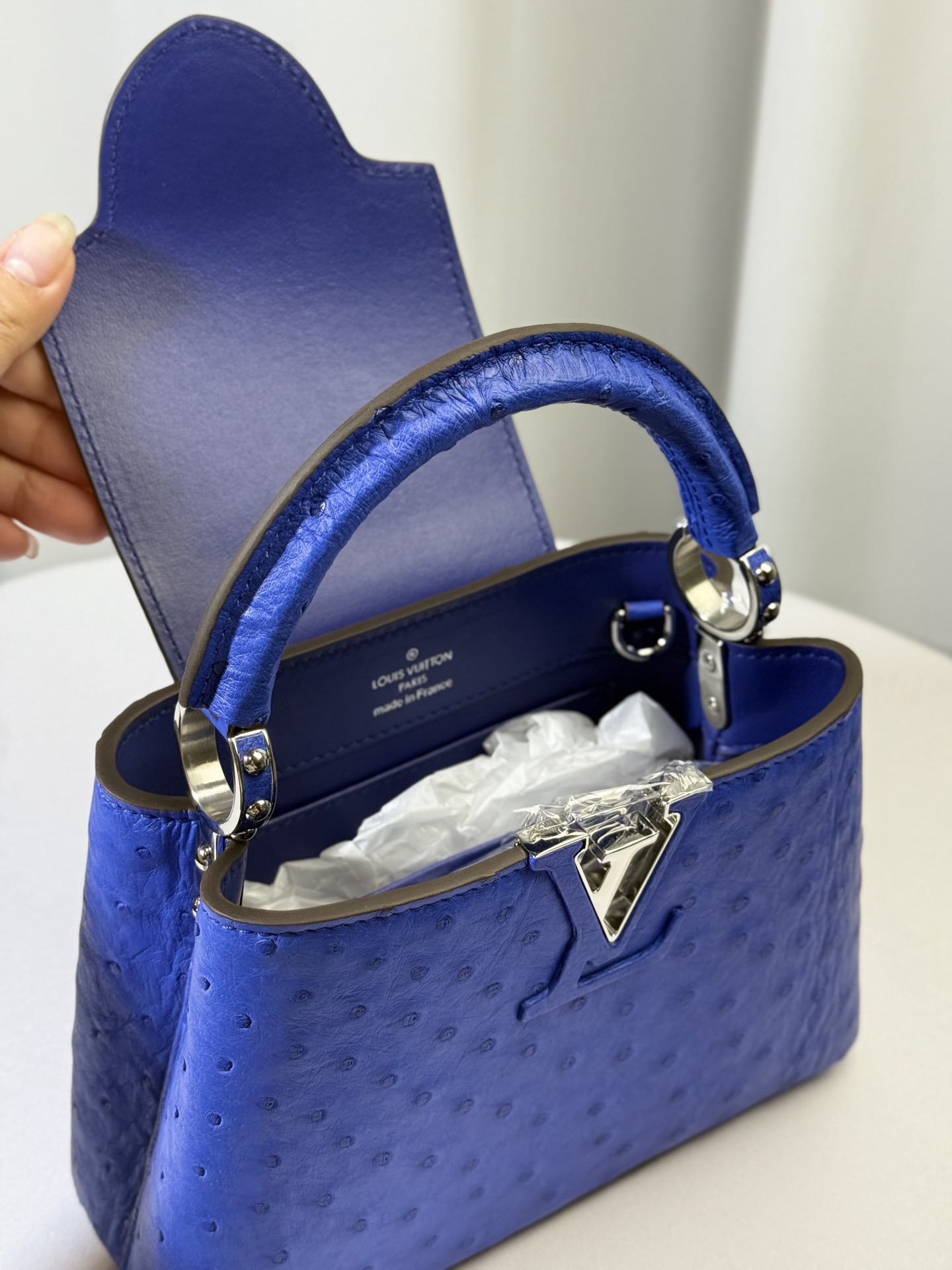 Loui*s Vuitt*on Ostrich Capucines Mini - Blue Handle Bags-22x12x8CM