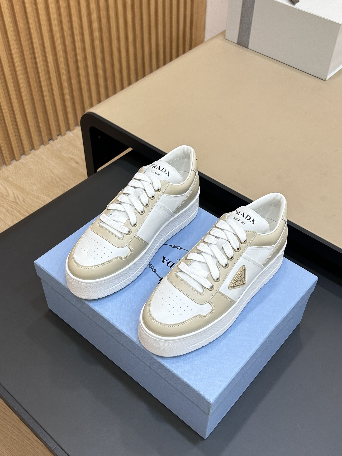 Pra*da Downtown Bold Leather Sneakers (Women)