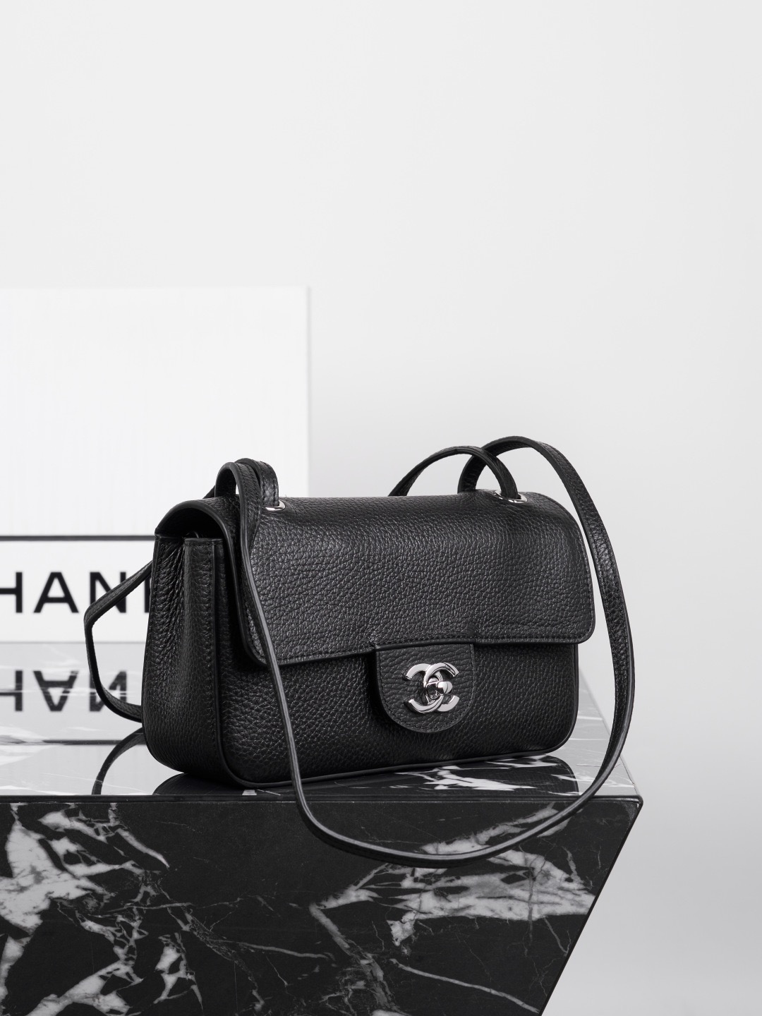 Ch@nel Mini Flap Bag, Grained Calfskin-13*20*6CM