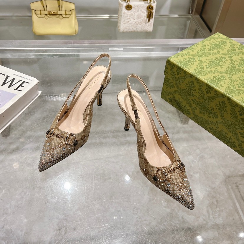 Gv*c* Horsebit Slingback Pumps In GG Canvas-8.5CM