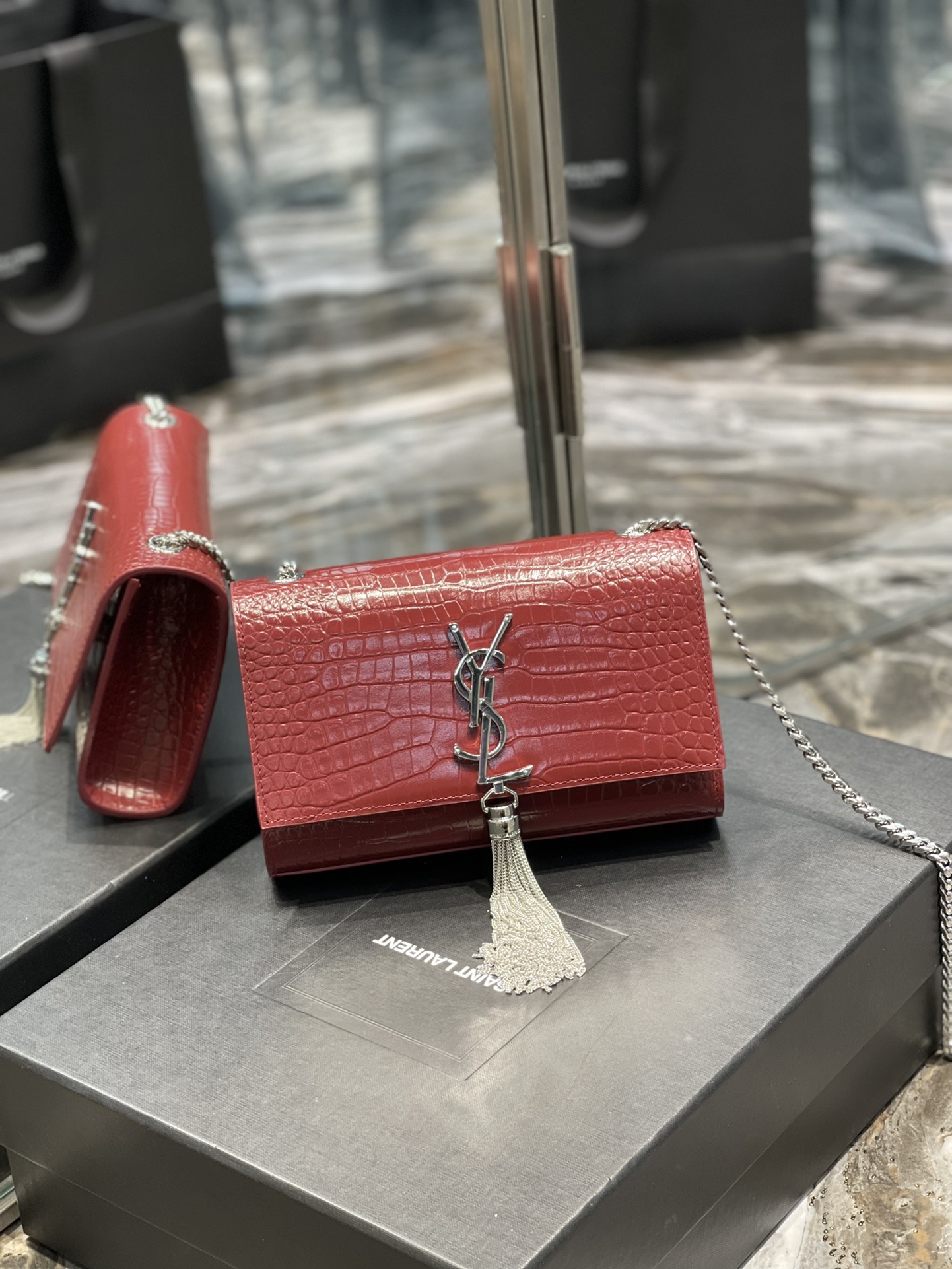 Y*L kate medium with tassle in crocodile leather-20x13.5x5.5ccm