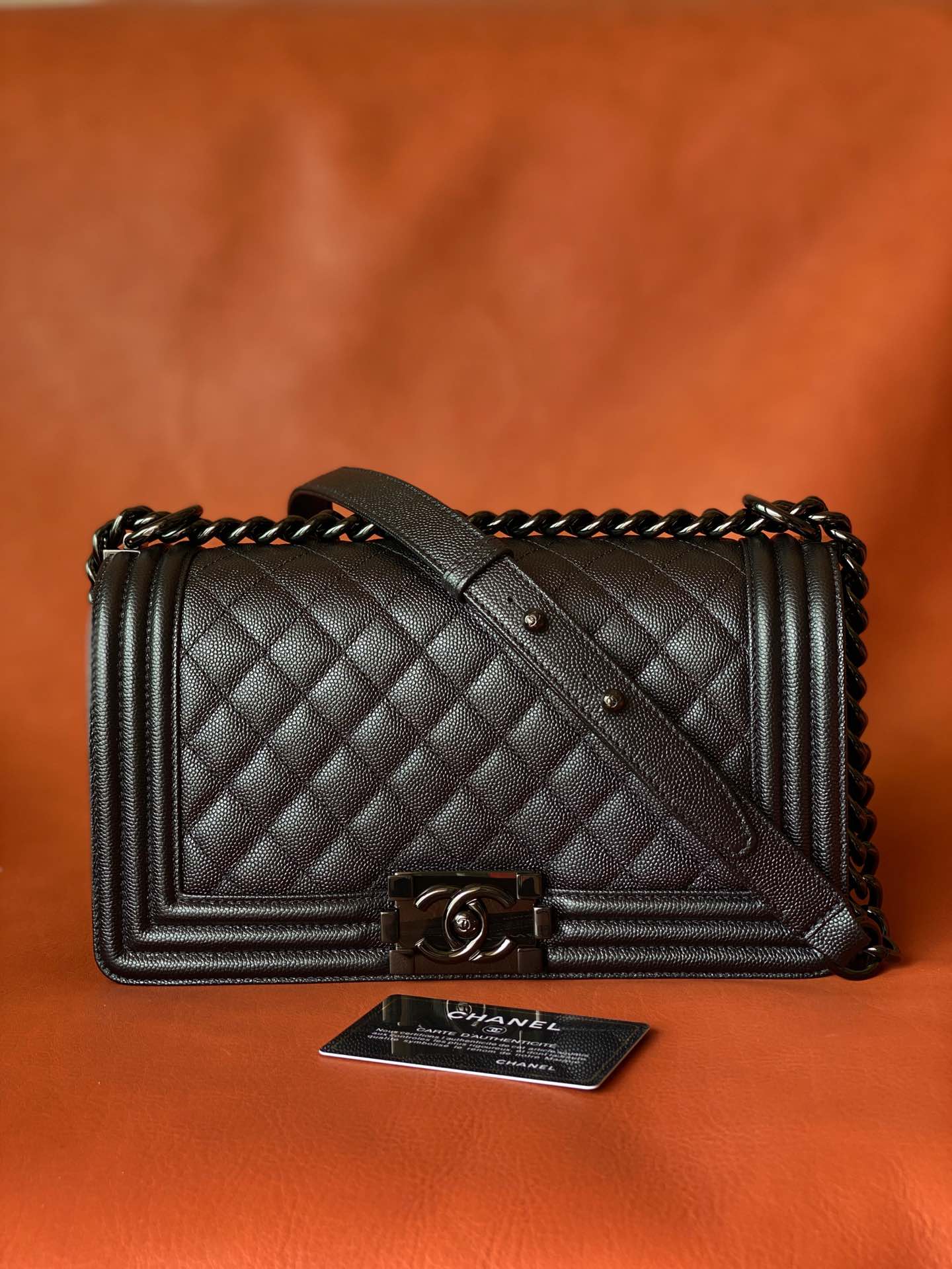 Ch@nel Boy Bag-Caviar-25CM