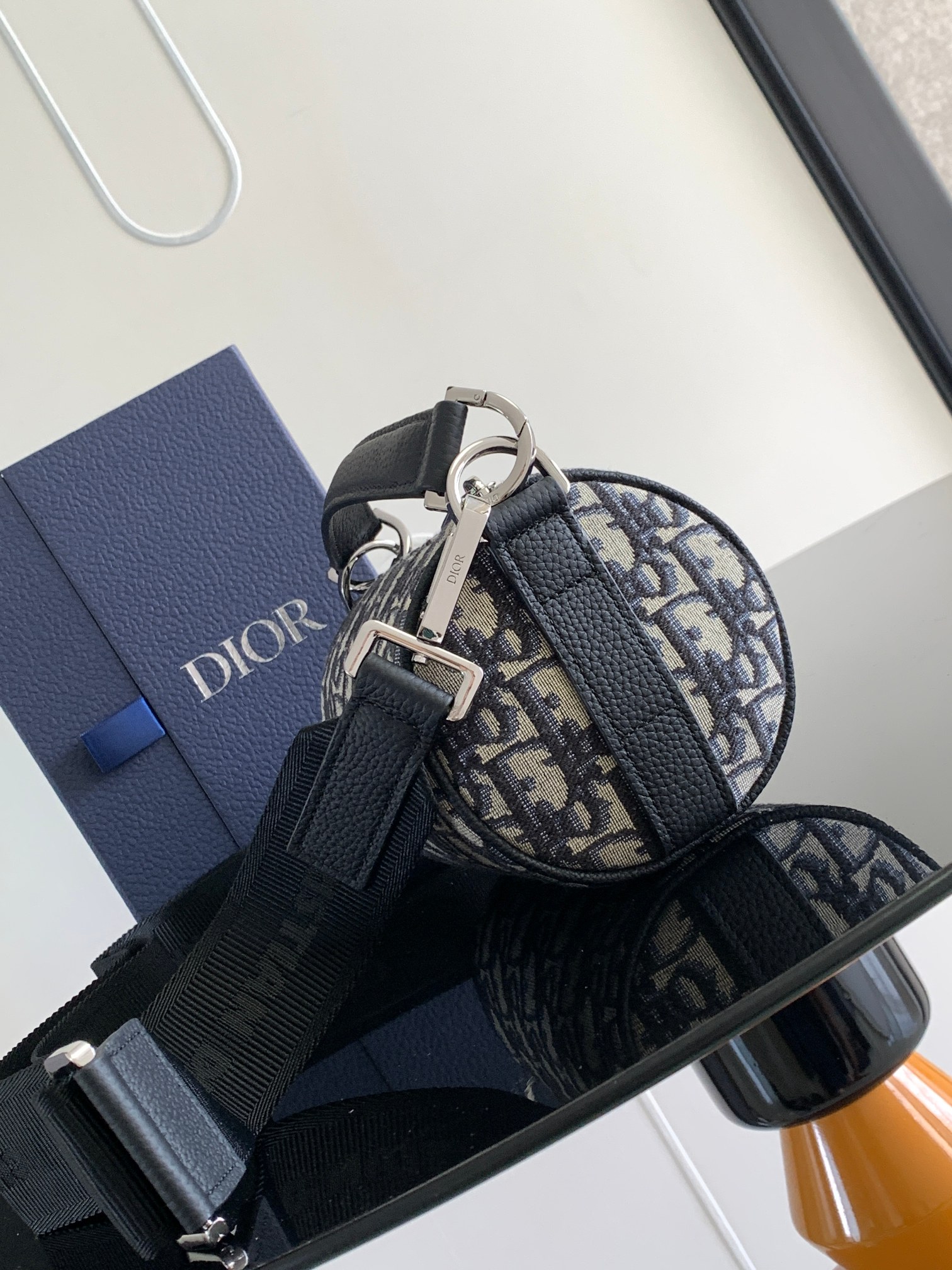 D*or oblique roller barrel crossbody bag-17*11.5*11.5cm