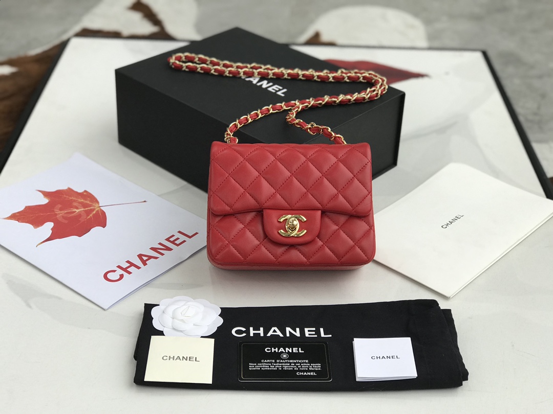 Ch@nel Flap Bag-Lambskin Leather-17CM