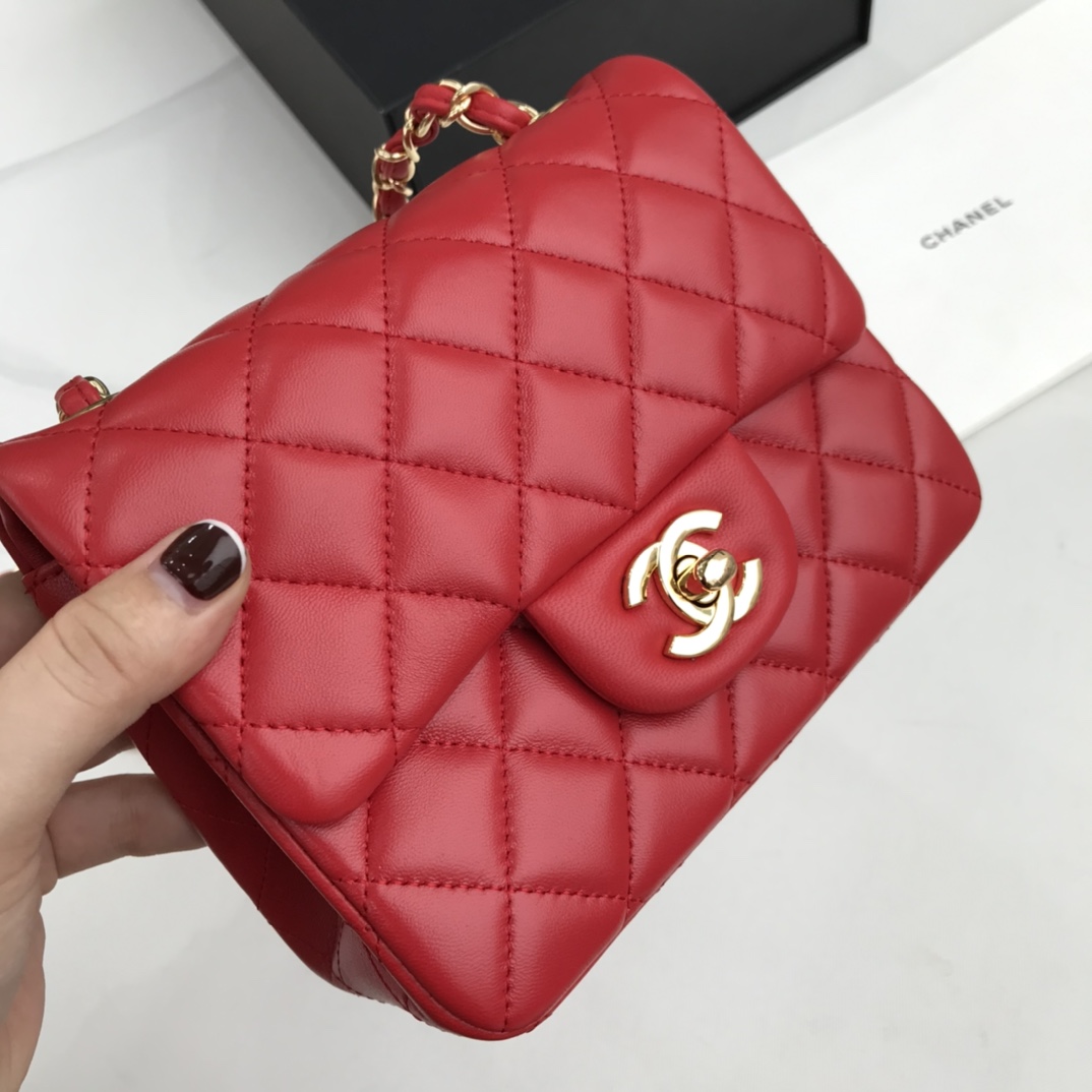 Ch@nel Flap Bag-Lambskin Leather-17CM