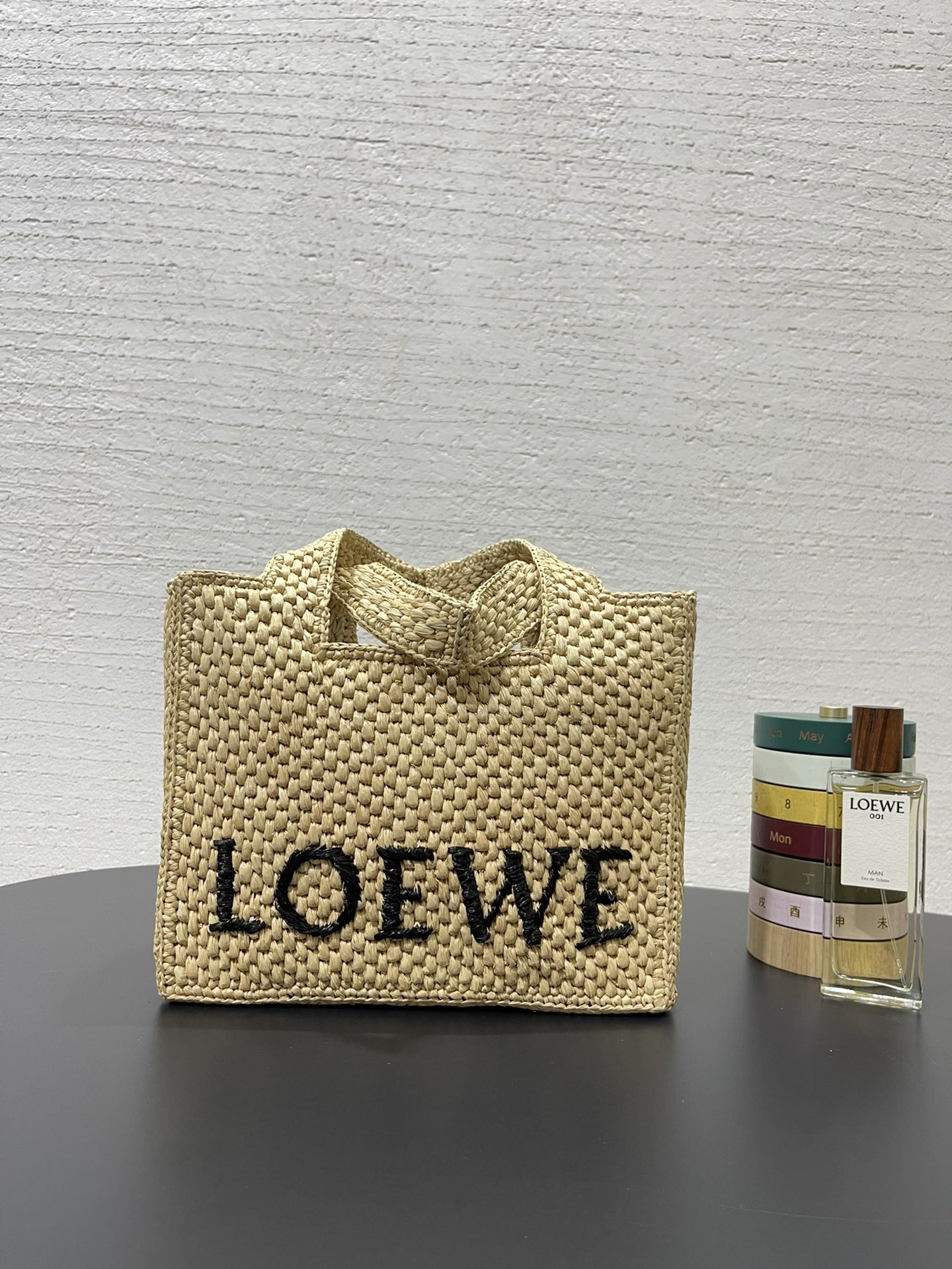 L0ew* raffia font tote bag-24✕11✕19.5cm