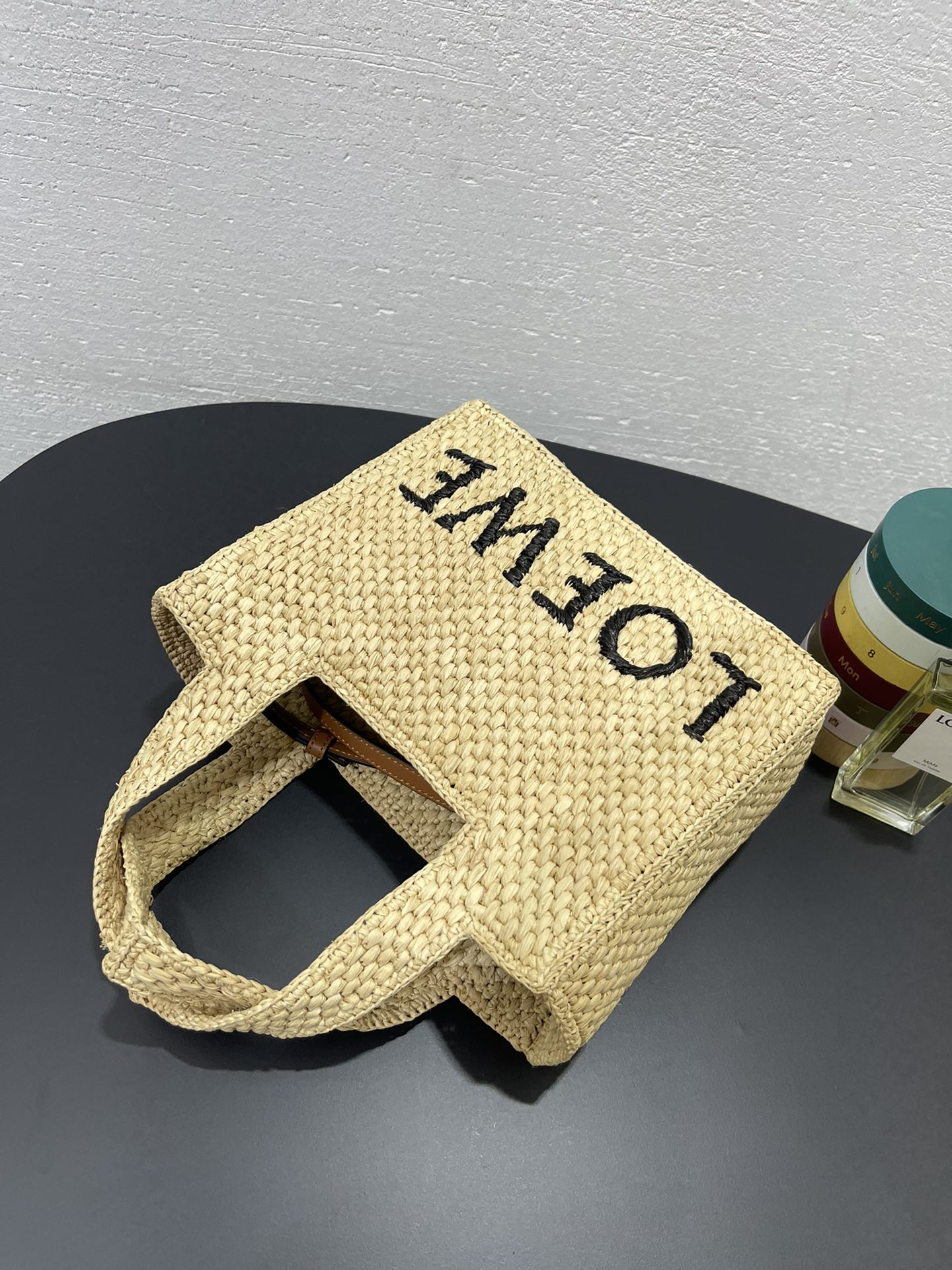 L0ew* raffia font tote bag-24✕11✕19.5cm