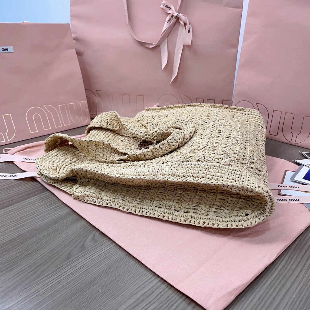 M*um*u crochet raffia tote bag-38.5x 40 x10cm