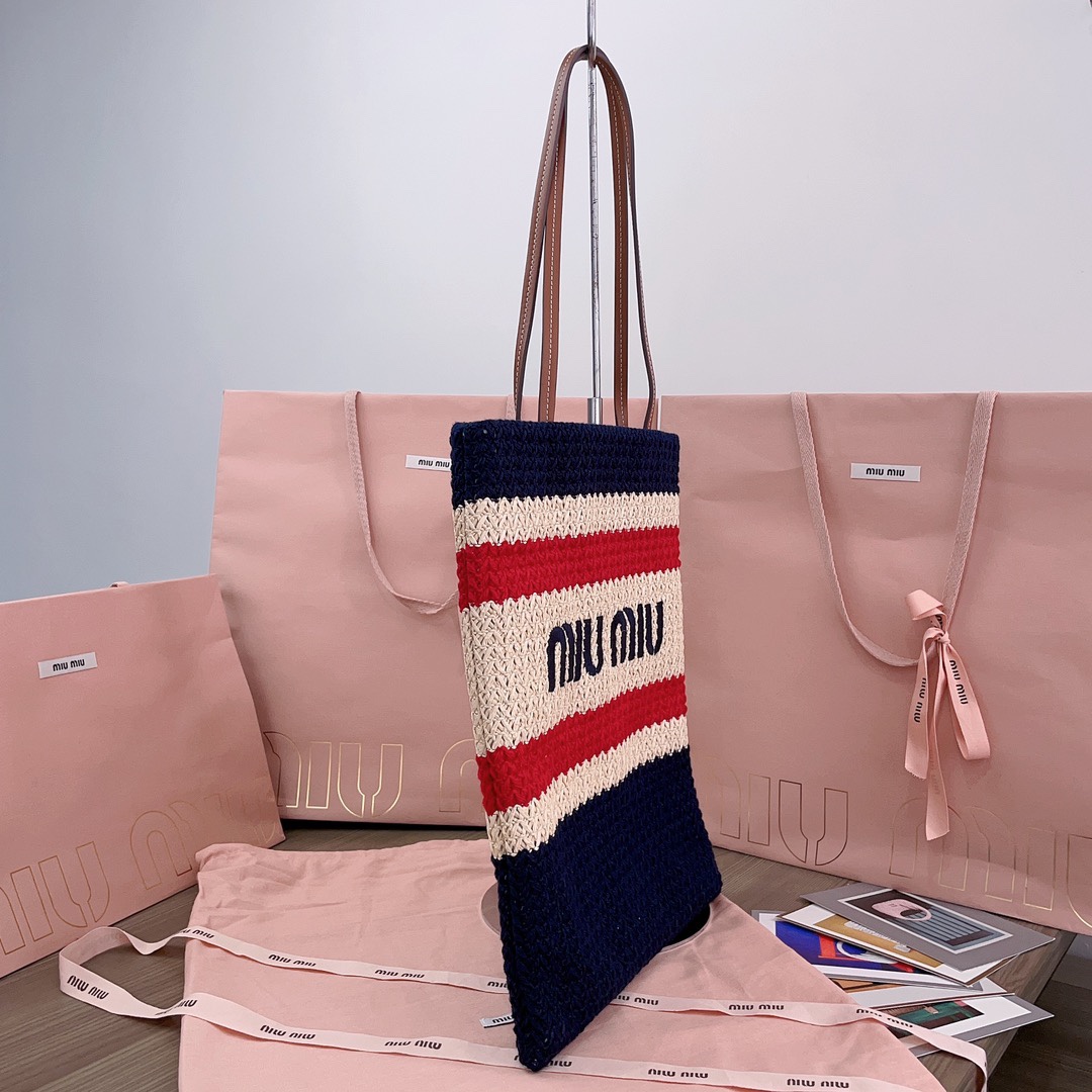 M*um*u striped crochet tote bag-30x38cm