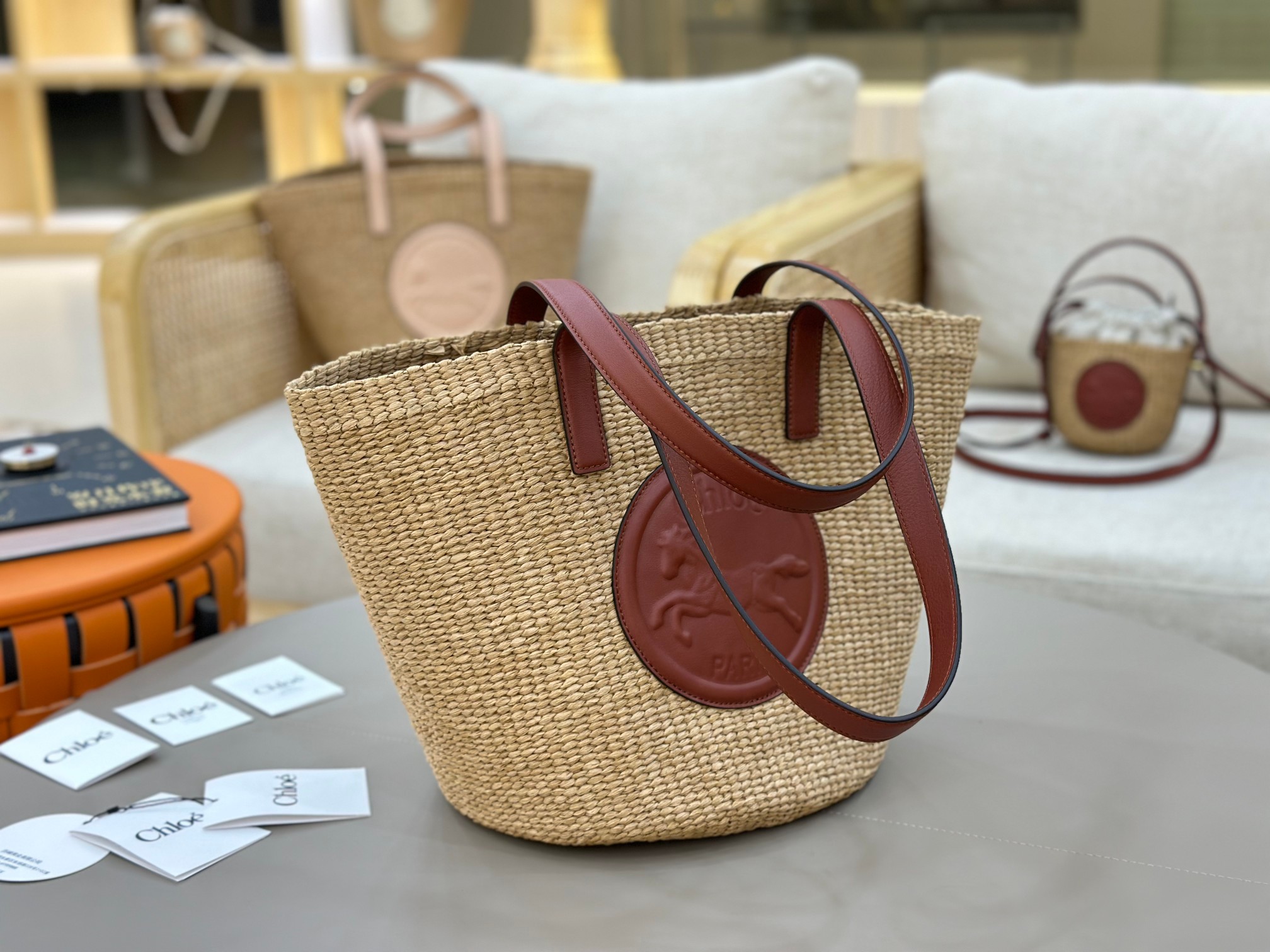 Chloé Horse Medal Basket In Natural Fibers-46*27*30CM
