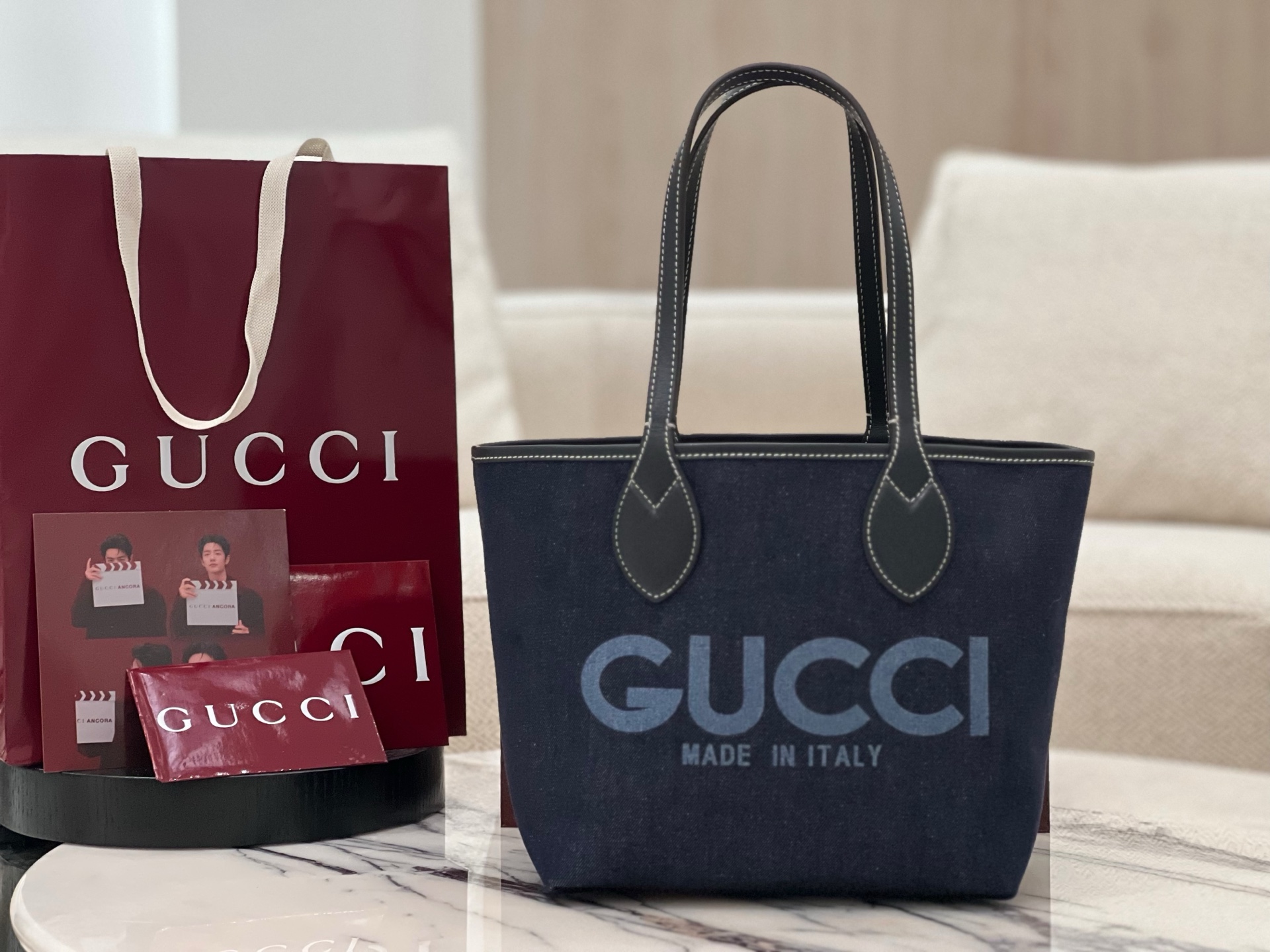 gv*c* totissima small reversible tote in dark blue De*1m -22*19*18cm