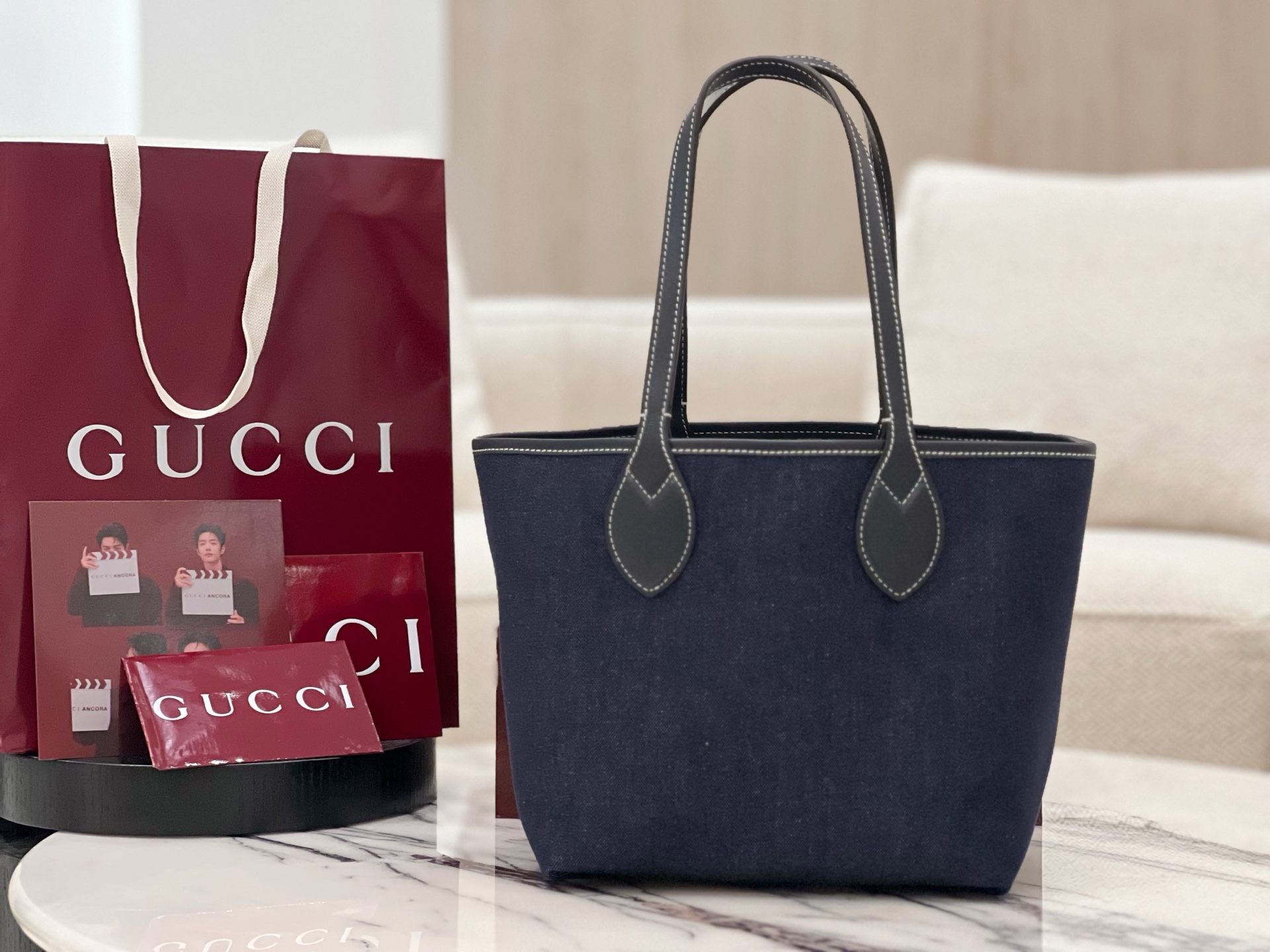 gv*c* totissima small reversible tote in dark blue De*1m -22*19*18cm