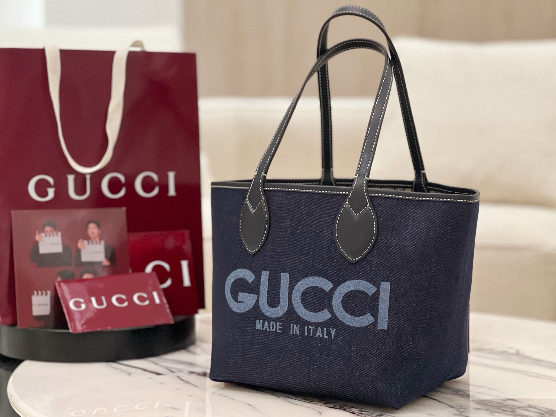 gv*c* totissima small reversible tote in dark blue De*1m -22*19*18cm
