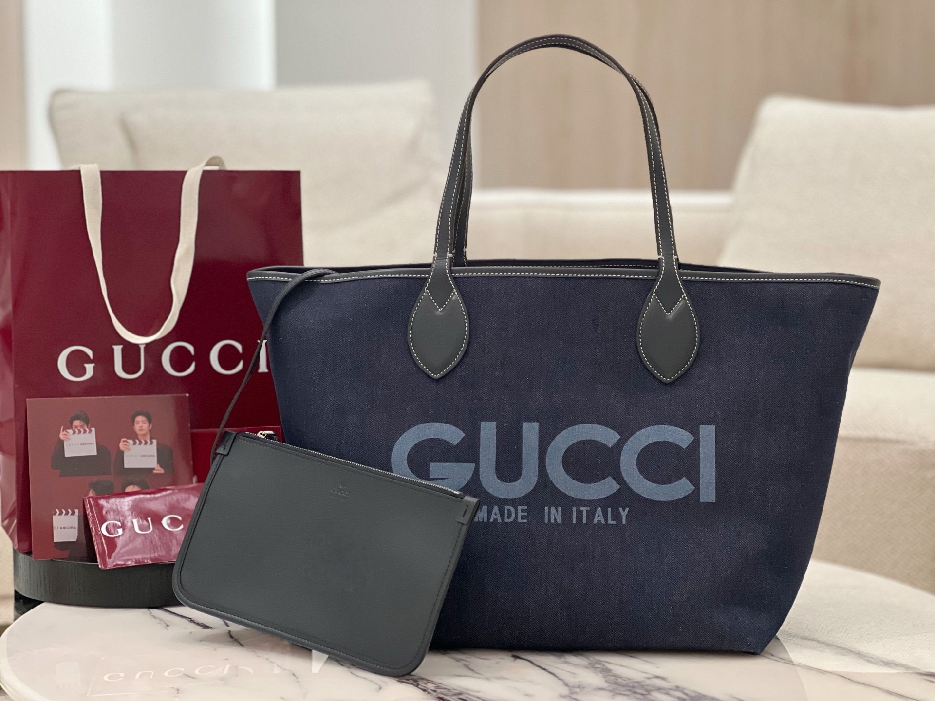 gv*c* totissima reversible tote in dark blue De*1m -30.5 × 28 × 27cm