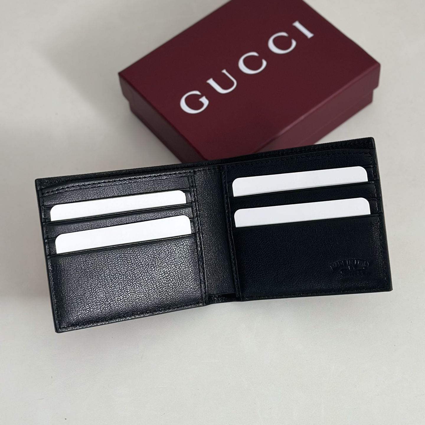 Guc*ci Lira Bi-fold Wallet In Black Leather-11*9CM