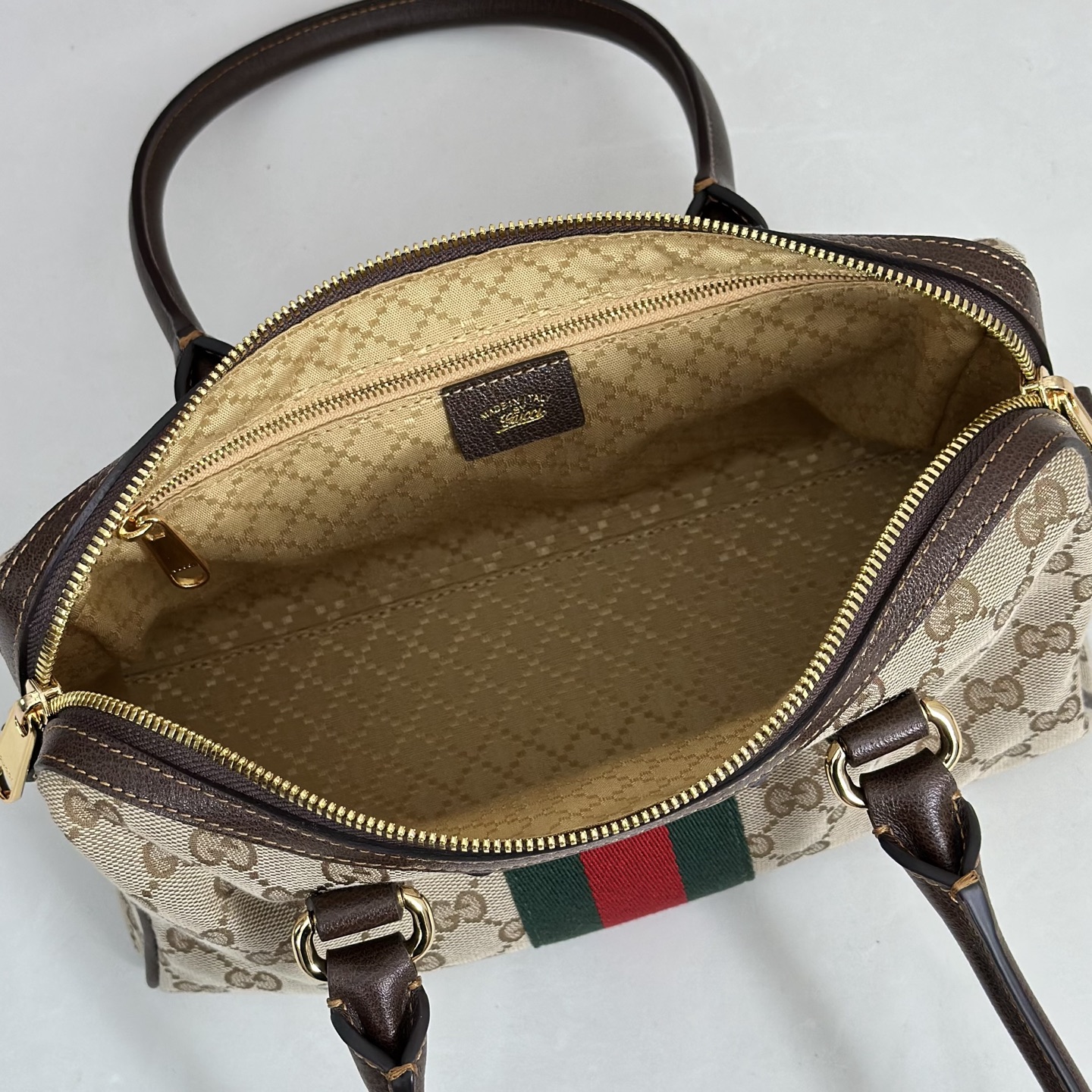 Gvc*1 Borsetto Medium Boston Bag In Sand And Brown Gg Canvas-28*15*10CM