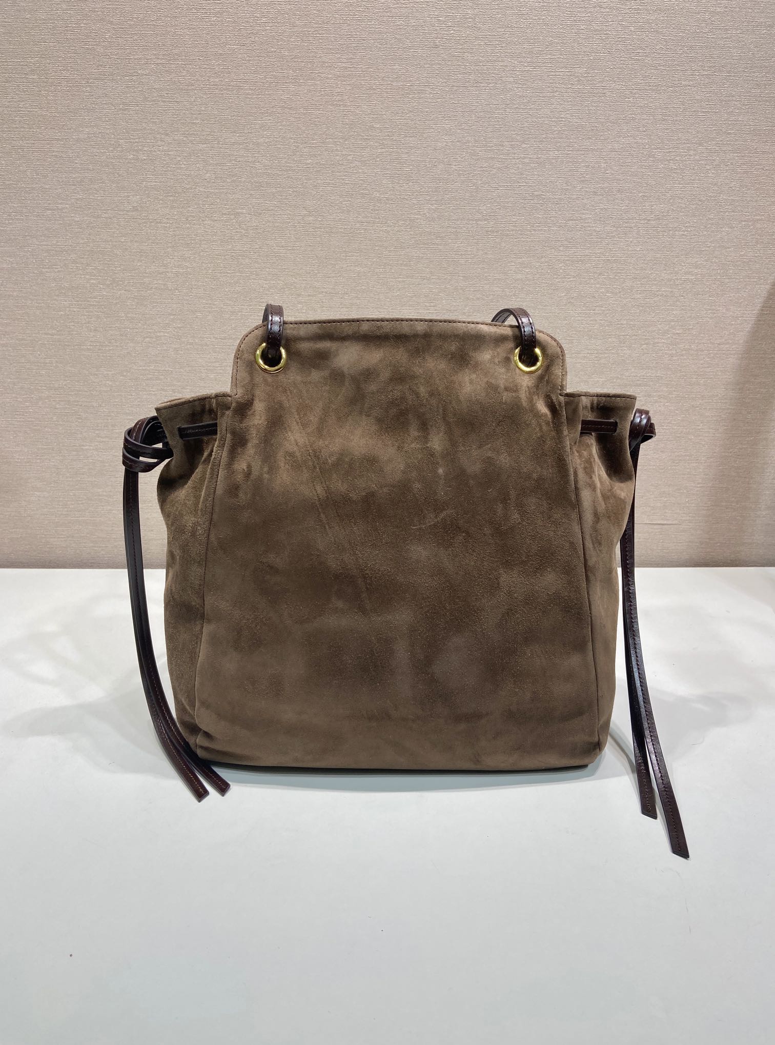 Pra*a Cocoa Brown Pra*a Carry Medium Suede Tote Bag-1BG641-28*32*14CM