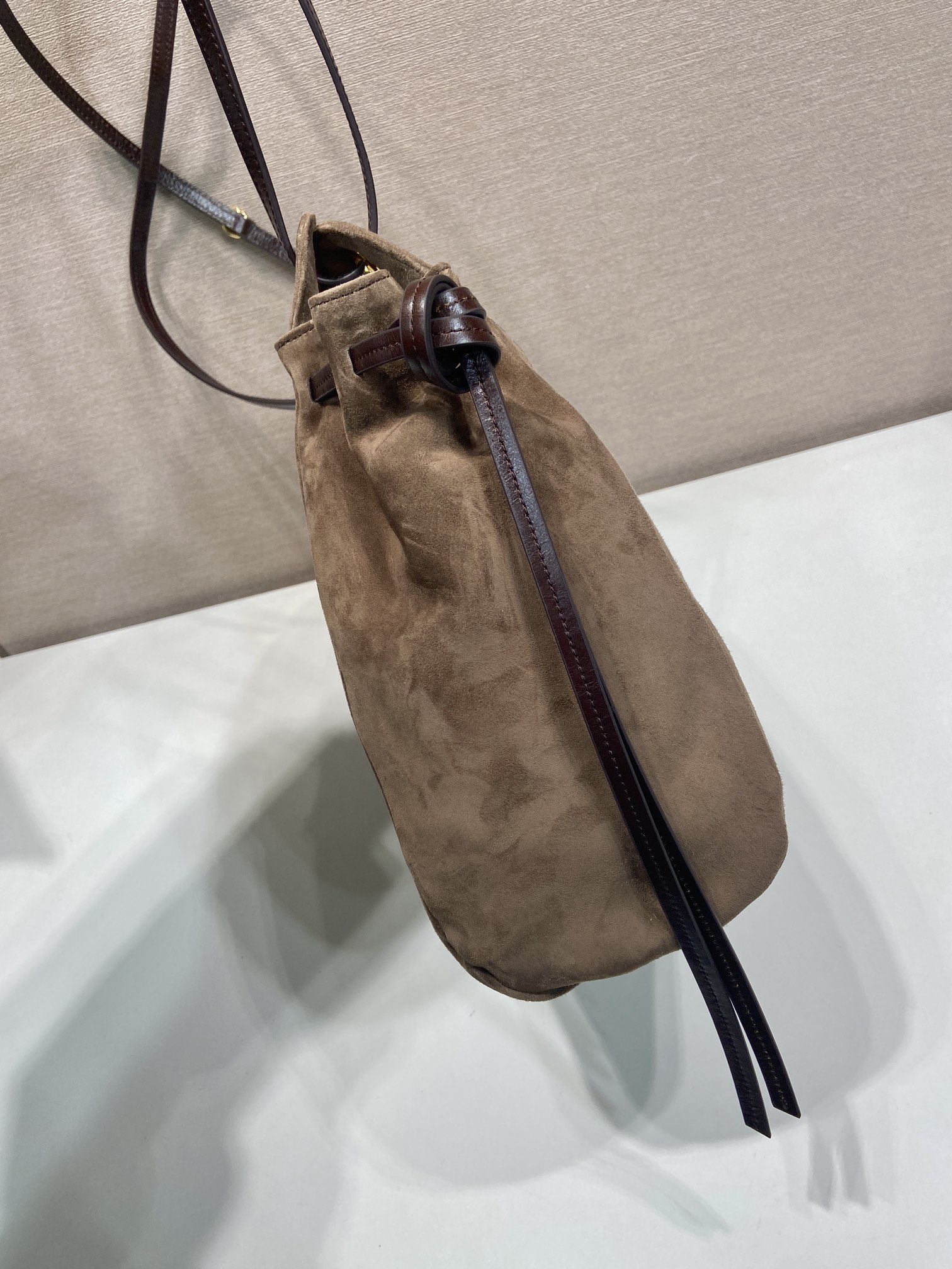 Pra*a Cocoa Brown Pra*a Carry Medium Suede Tote Bag-1BG641-28*32*14CM