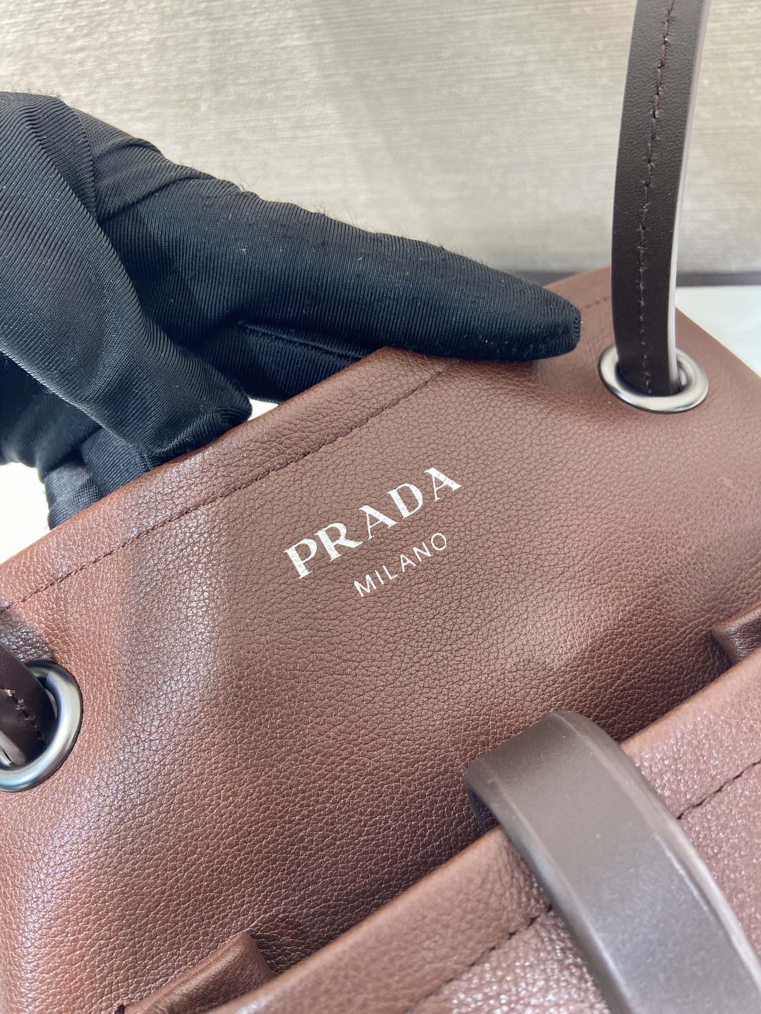 Pra*a Cocoa Brown Leather Shoulder Bag-1BC293-25*24CM