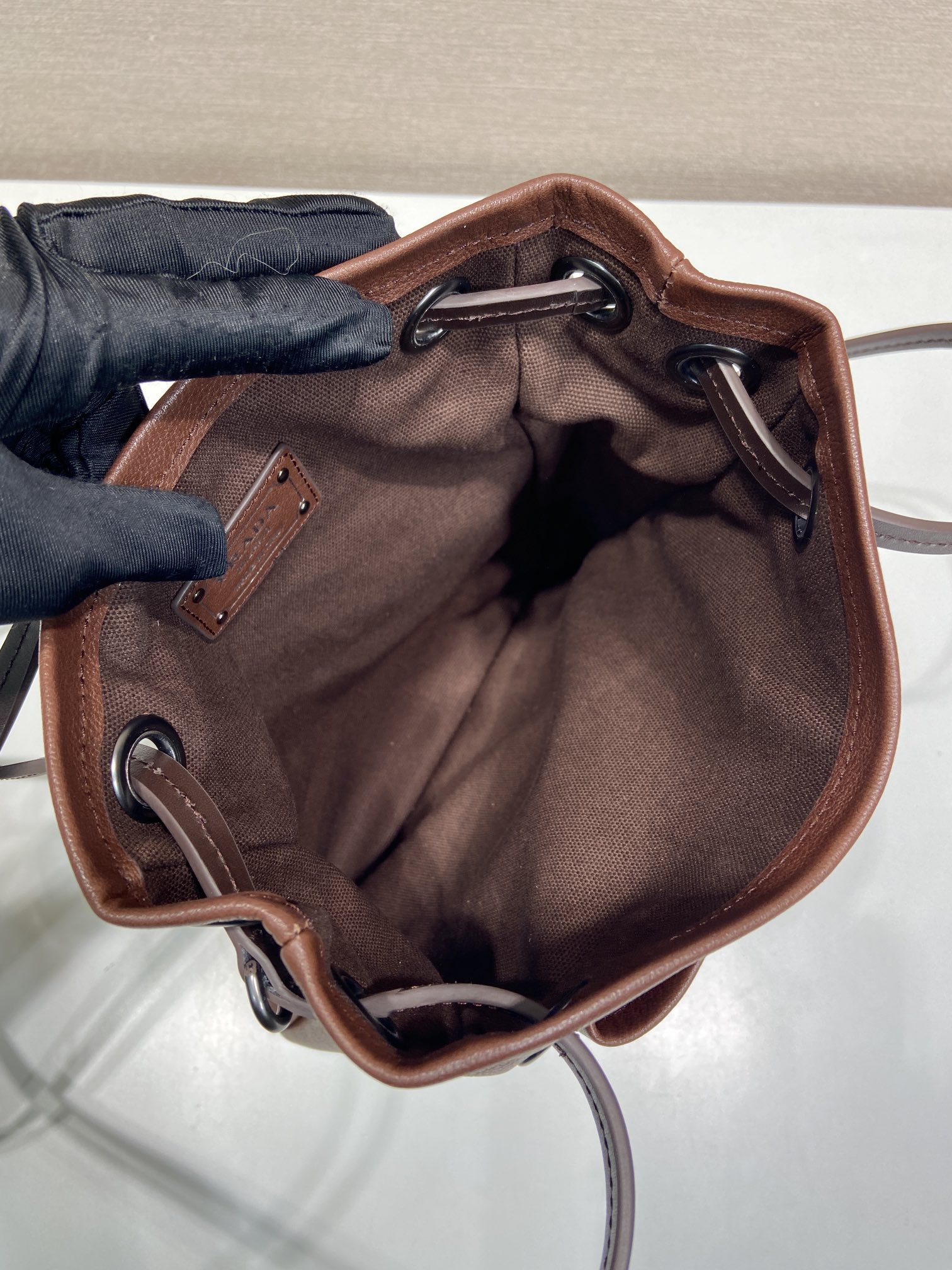 Pra*a Cocoa Brown Leather Shoulder Bag-1BC293-25*24CM
