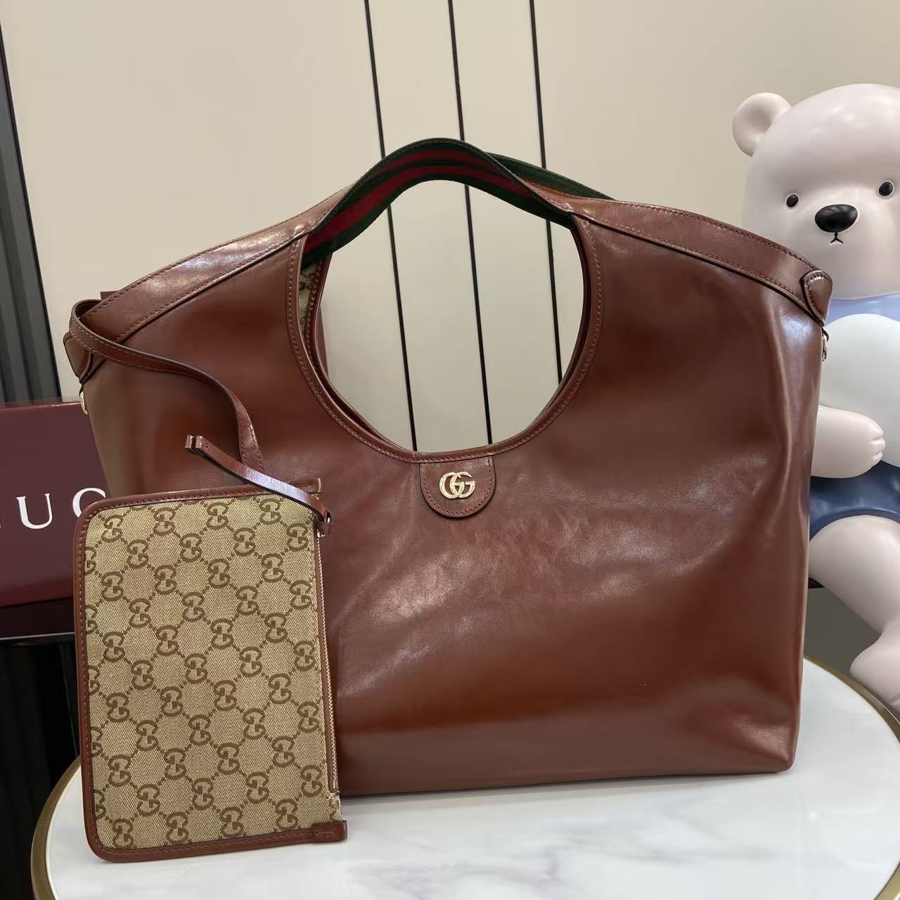 Gv*c*i Giglio Large Tote Bag Brown Leather-42*60*47CM