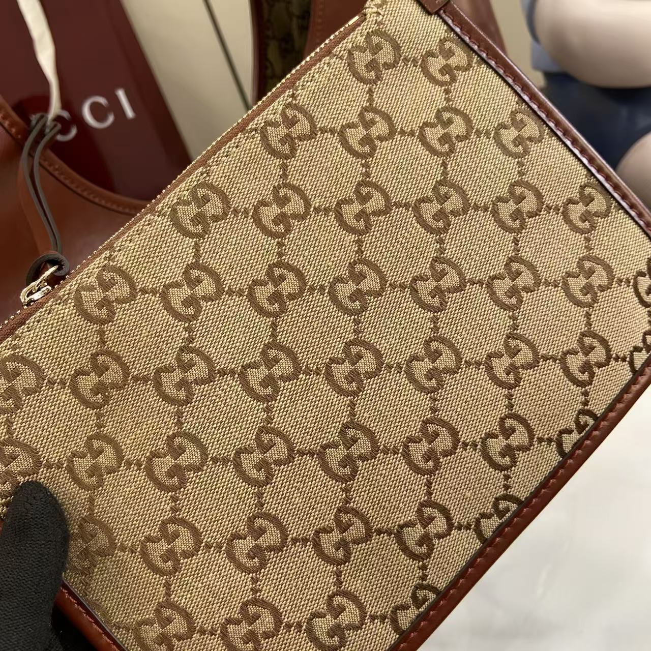 Gv*c*i Giglio Large Tote Bag Brown Leather-42*60*47CM