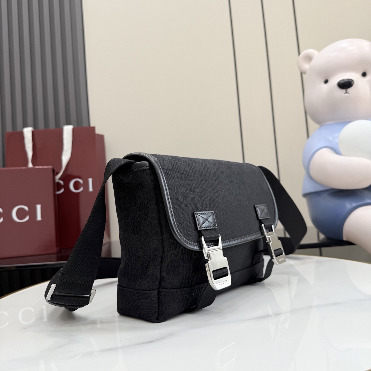 Gv*c* GG Canvas Small Crossbody Bag In Black GG canvas-25*20*8.5CM