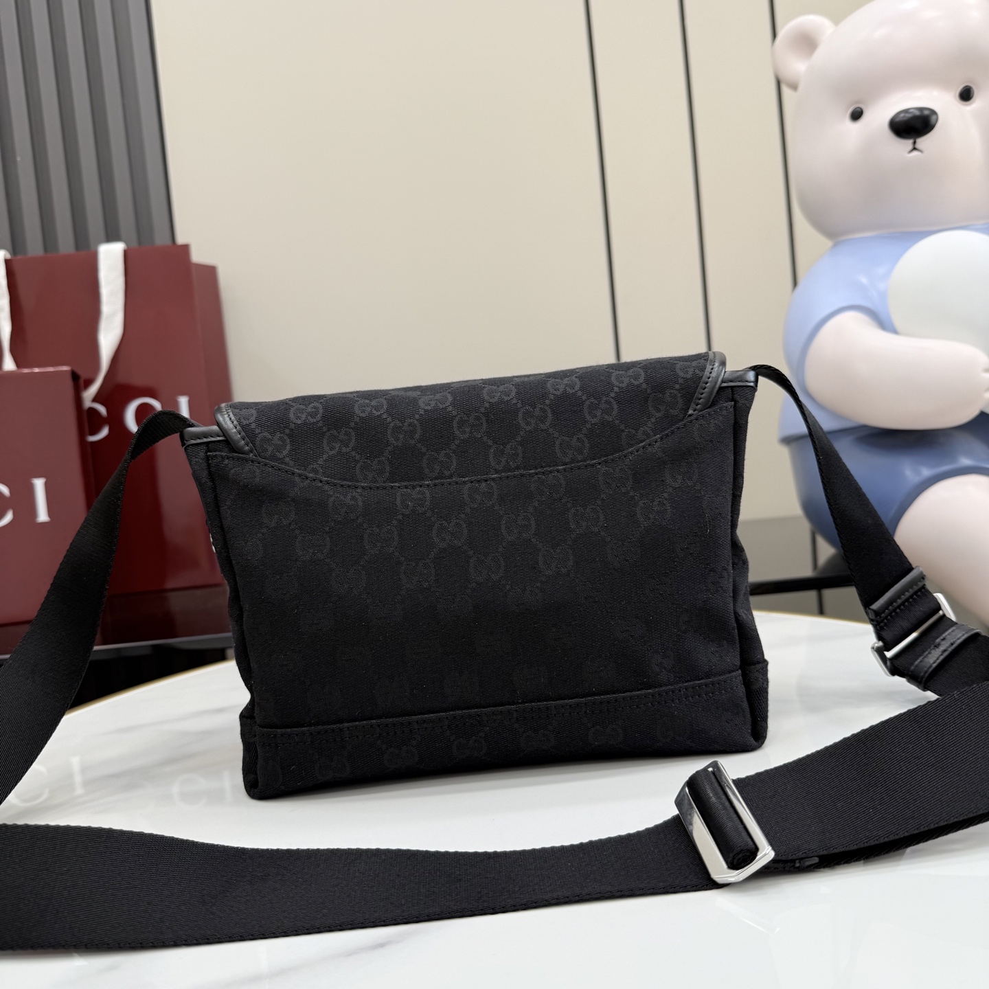 Gv*c* GG Canvas Small Crossbody Bag In Black GG canvas-25*20*8.5CM