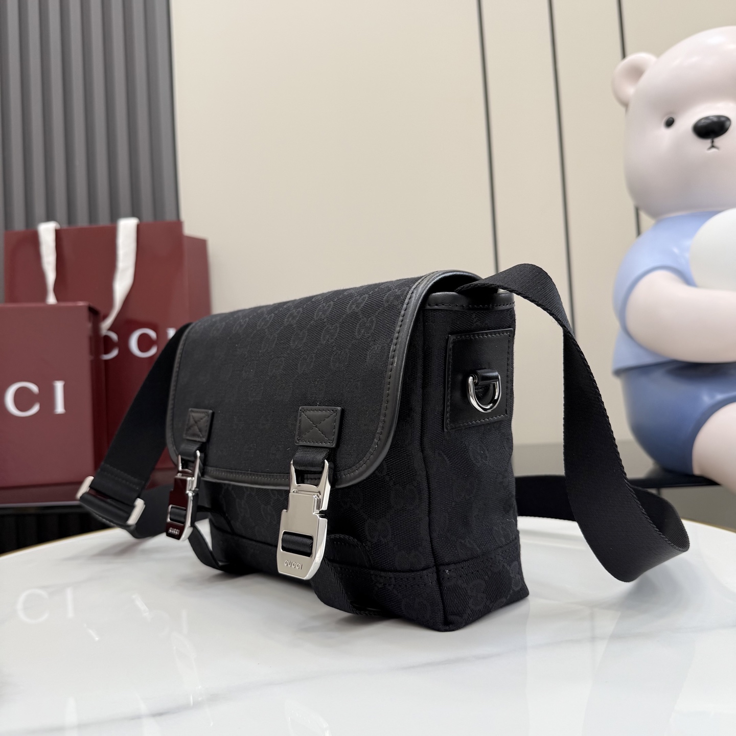 Gv*c* GG Canvas Small Crossbody Bag In Black GG canvas-25*20*8.5CM