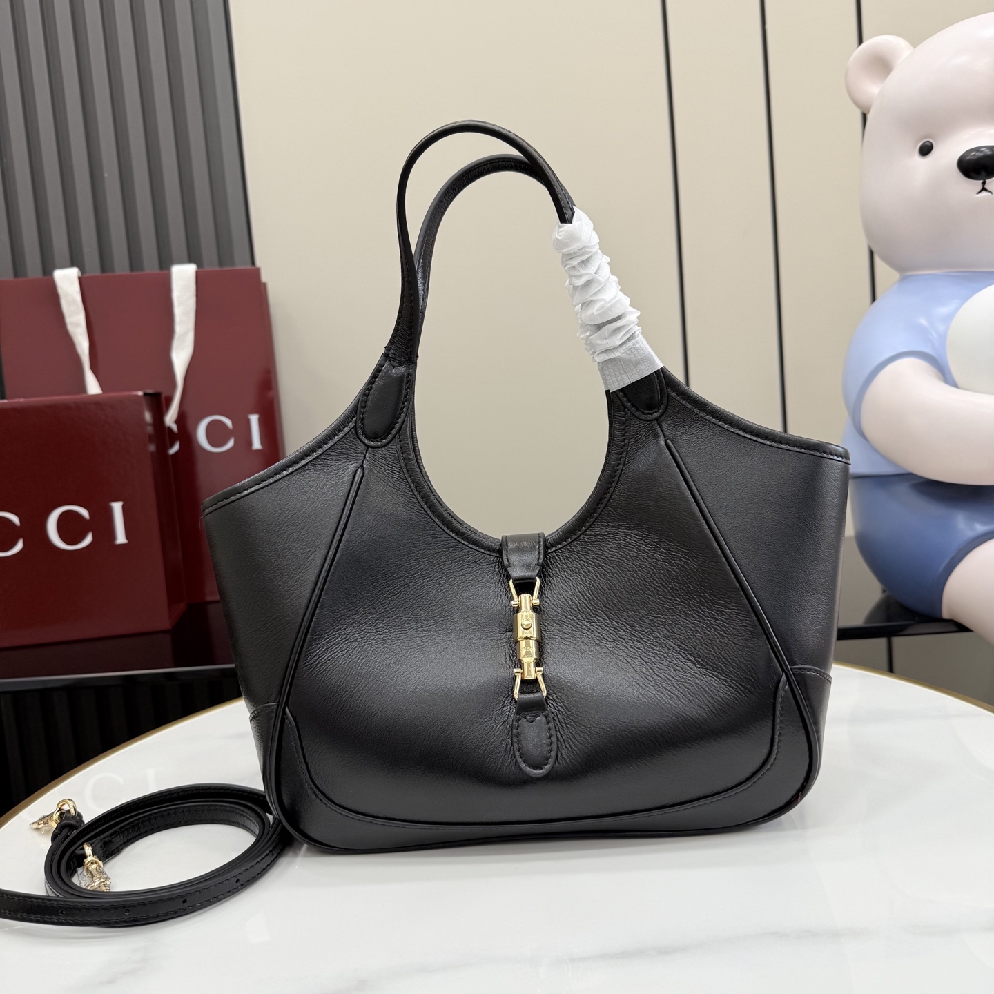 Gvc*1 Mercato Small Tote Bag In Black Leather-26*23*11CM