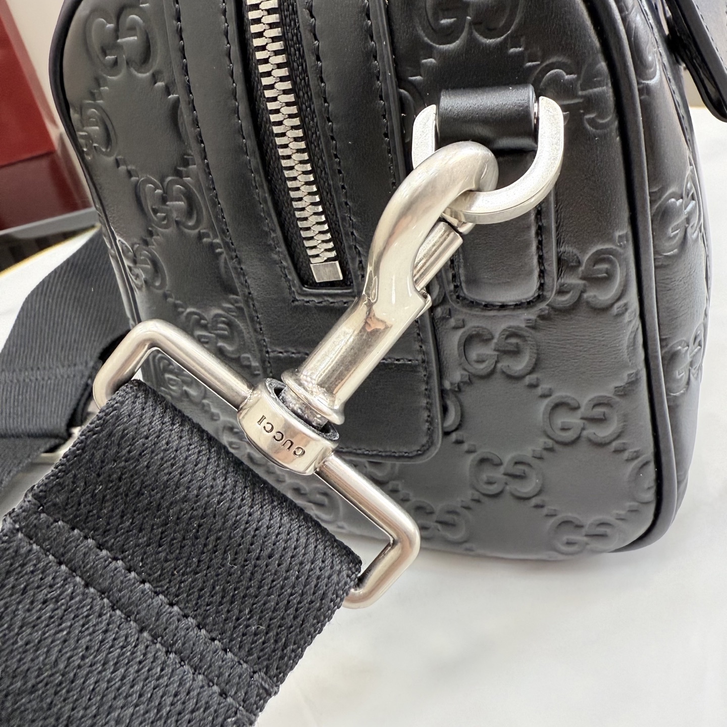 Gv*c* GG Emblem Small Duffle Bag In Black GG leather -25*16*14CM