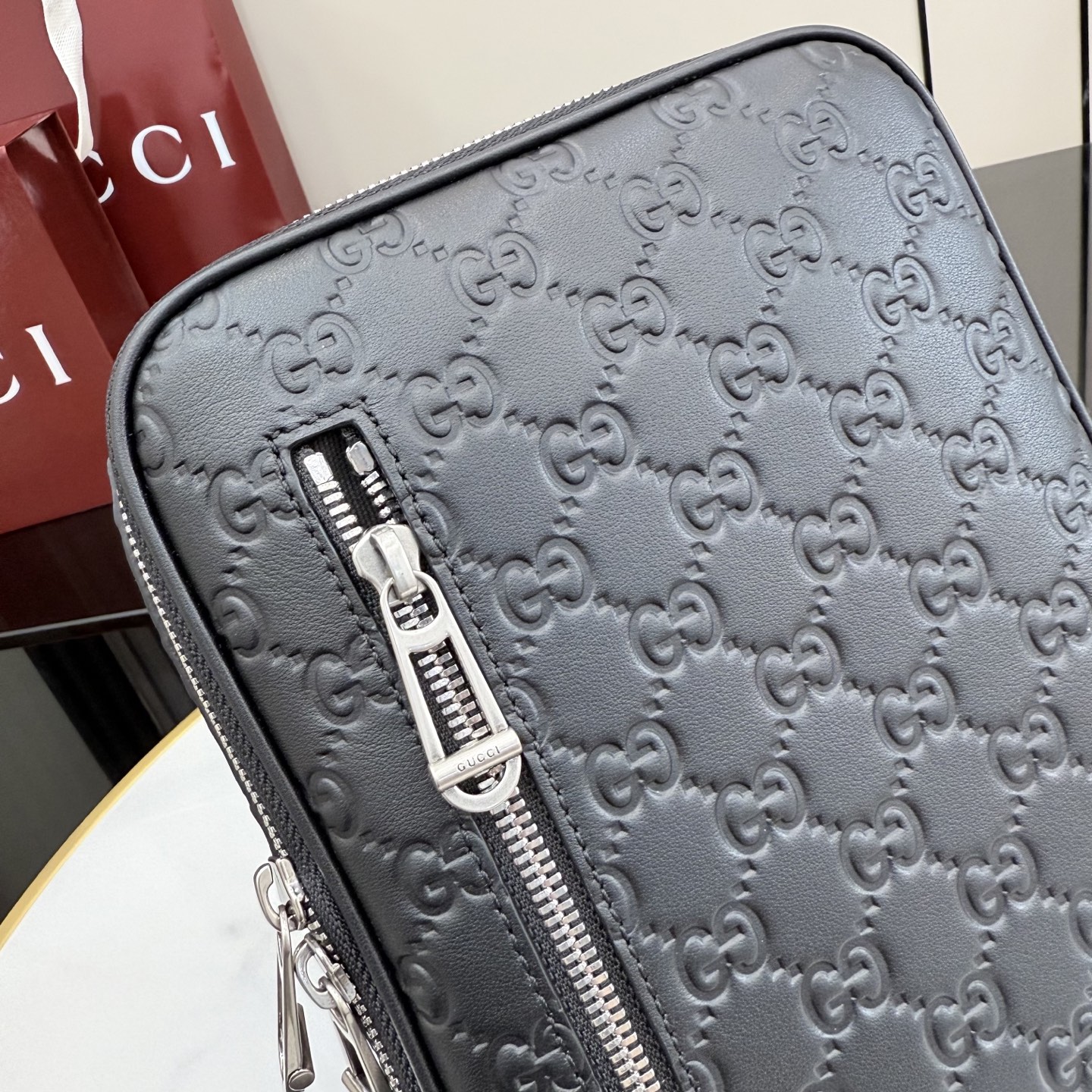 Gv*c* GG Emblem Small Crossbody Bag In Black GG leather-17*28*3CM