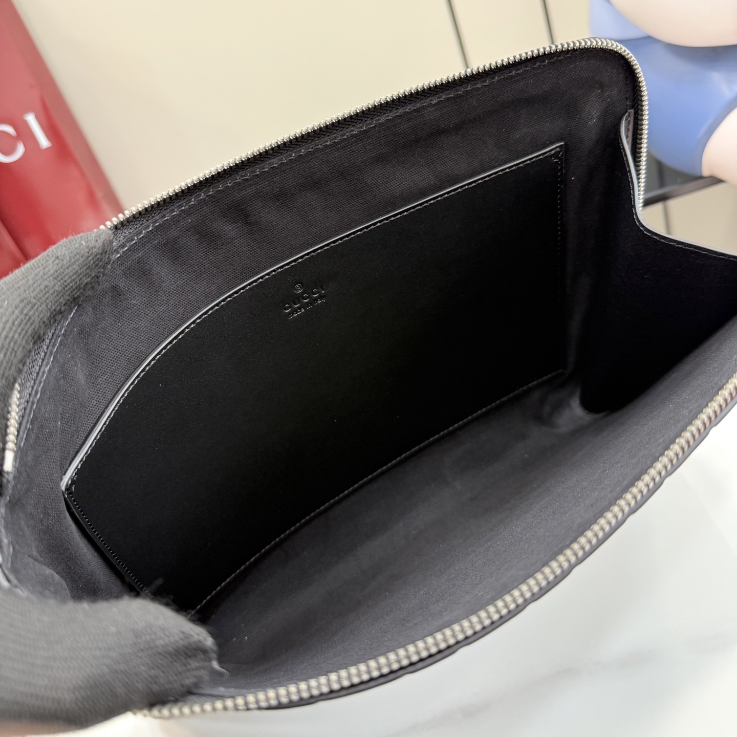 GG Emblem Pouch In Black GG leather-30*22*2.5CM