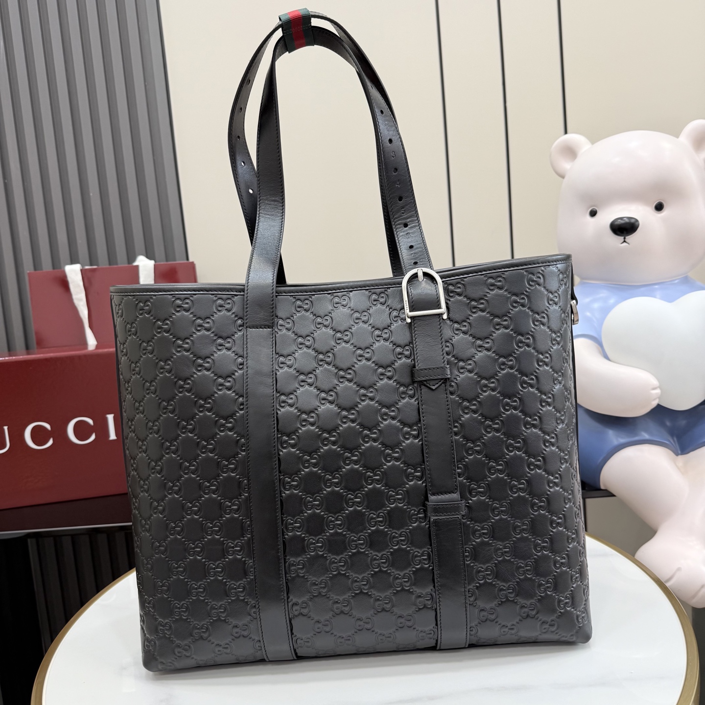 Gv*c* GG Emblem Tote Bag In Black GG leather -38*32*16.5CM