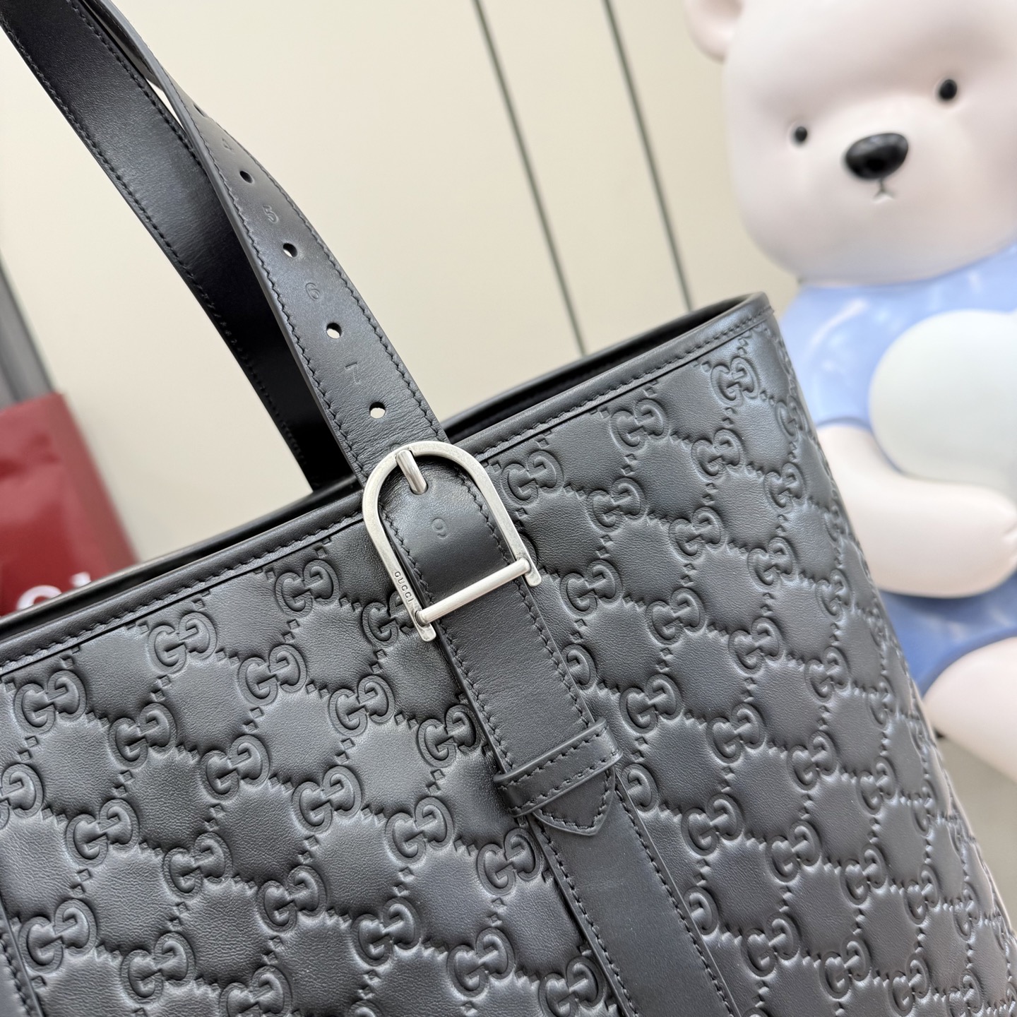 Gv*c* GG Emblem Tote Bag In Black GG leather -38*32*16.5CM