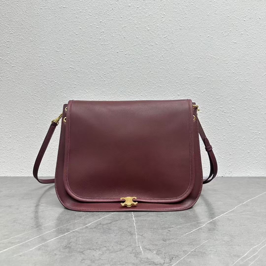 Celin* Soft Triomphe Besace Leather Shoulder Bag-32x7x27CM