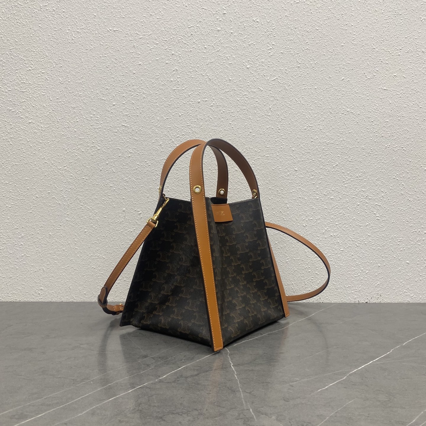 Celin* Small Cube Bag in Triomphe Canvas And Natural-18.5x21x17CM