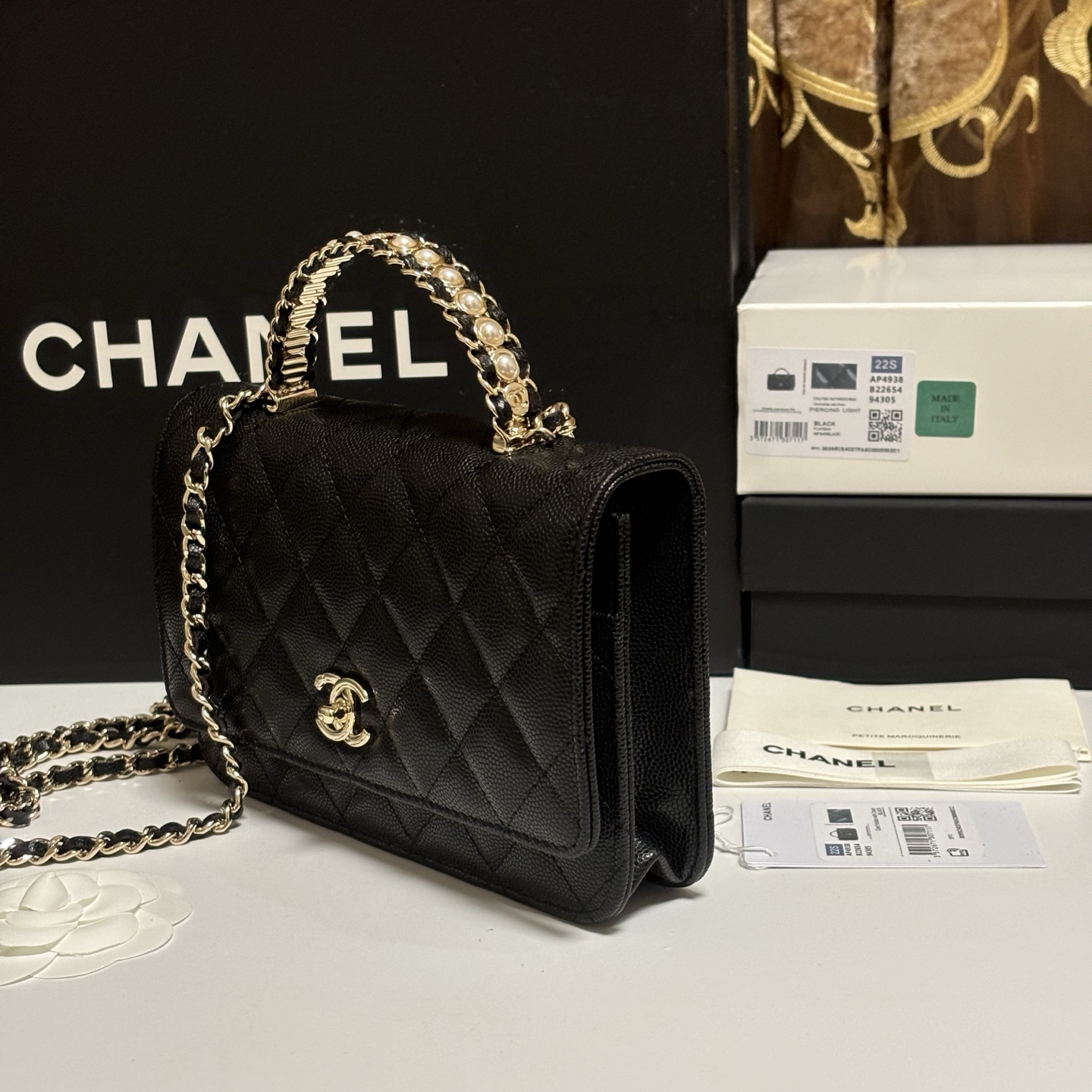 Ch@Nel Caviar Quilted Crystal CC Wallet On Chain-13*19.5*3.5CM